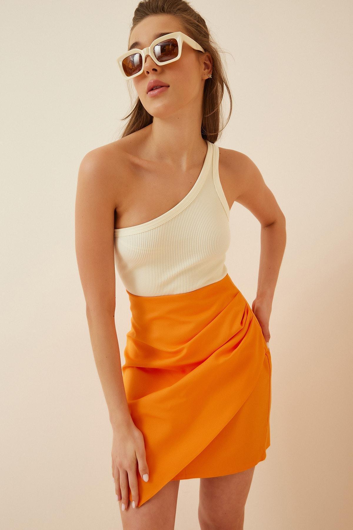 Orange Wrap Over Mini Skirt, , large image number 0