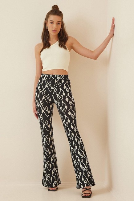 Happiness - Black Patterned Bootcut Pants