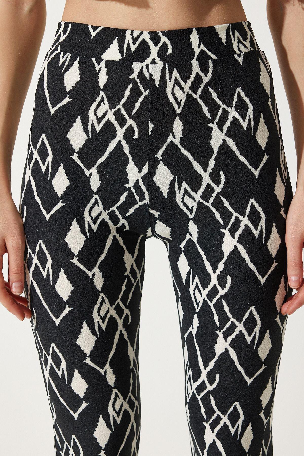Black Patterned Bootcut Pants, , large image number 4