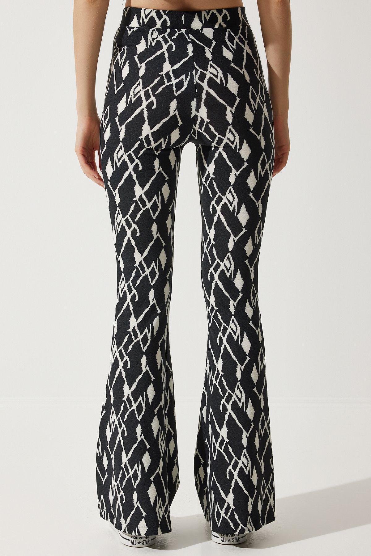 Black Patterned Bootcut Pants, , large image number 5