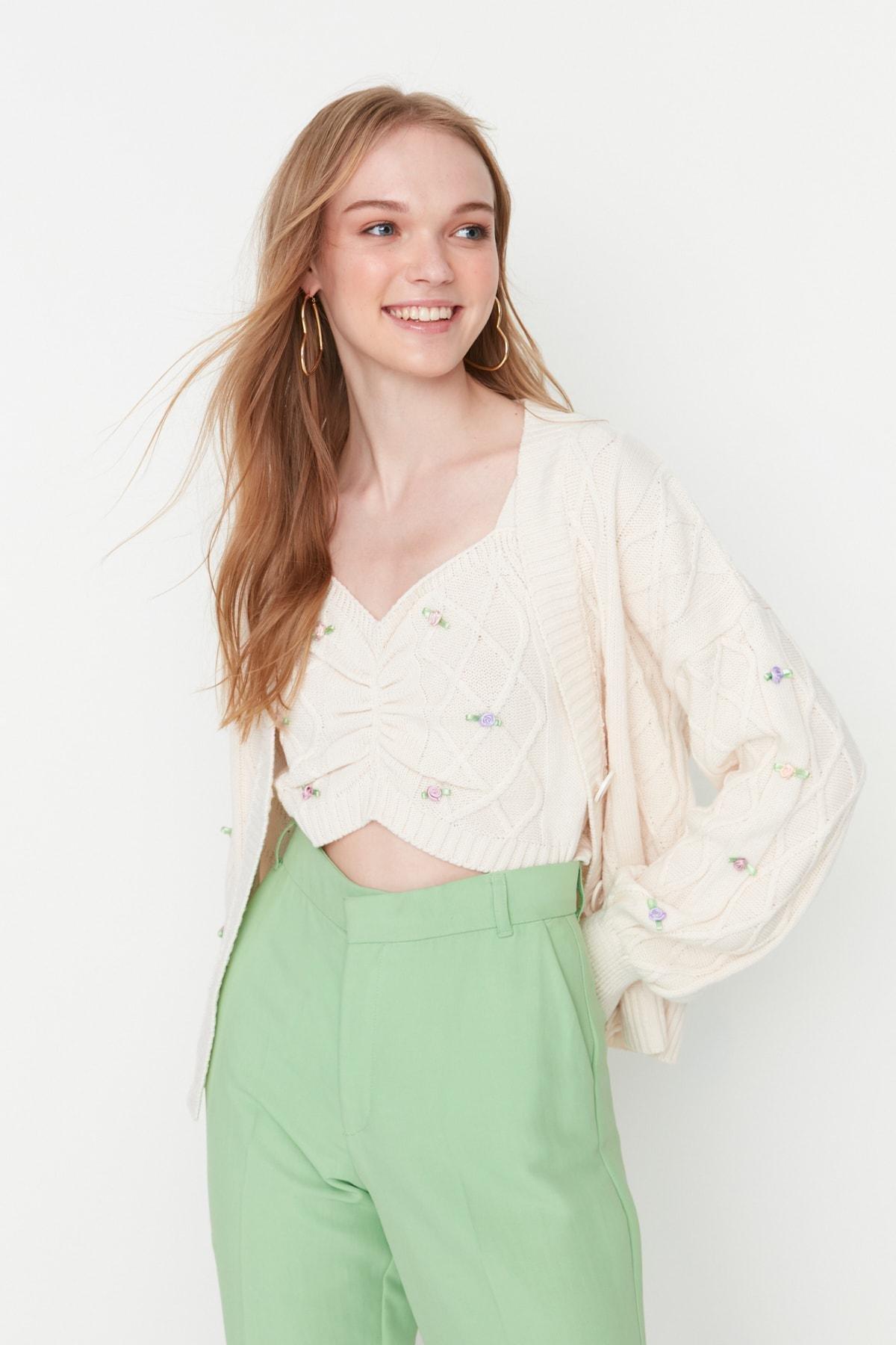Beige V-Neck Cardigan, , large image number 0