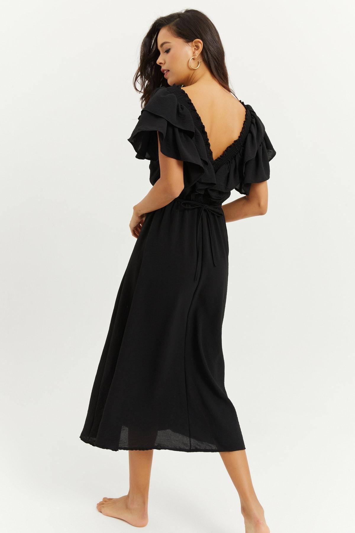 Black Puffed Sleeve A-Line Dress, , large image number 3