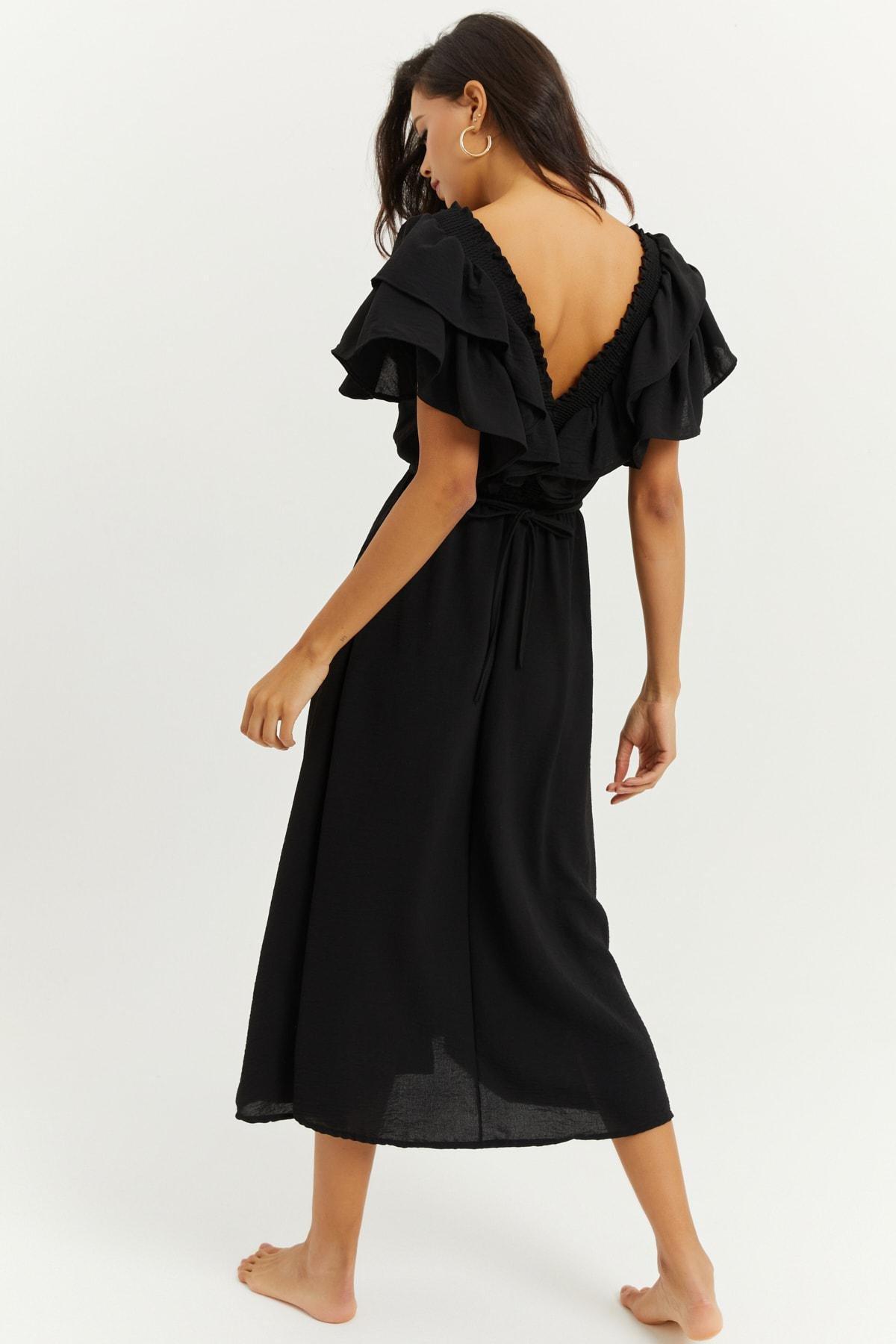 Black Puffed Sleeve A-Line Dress, , large image number 4