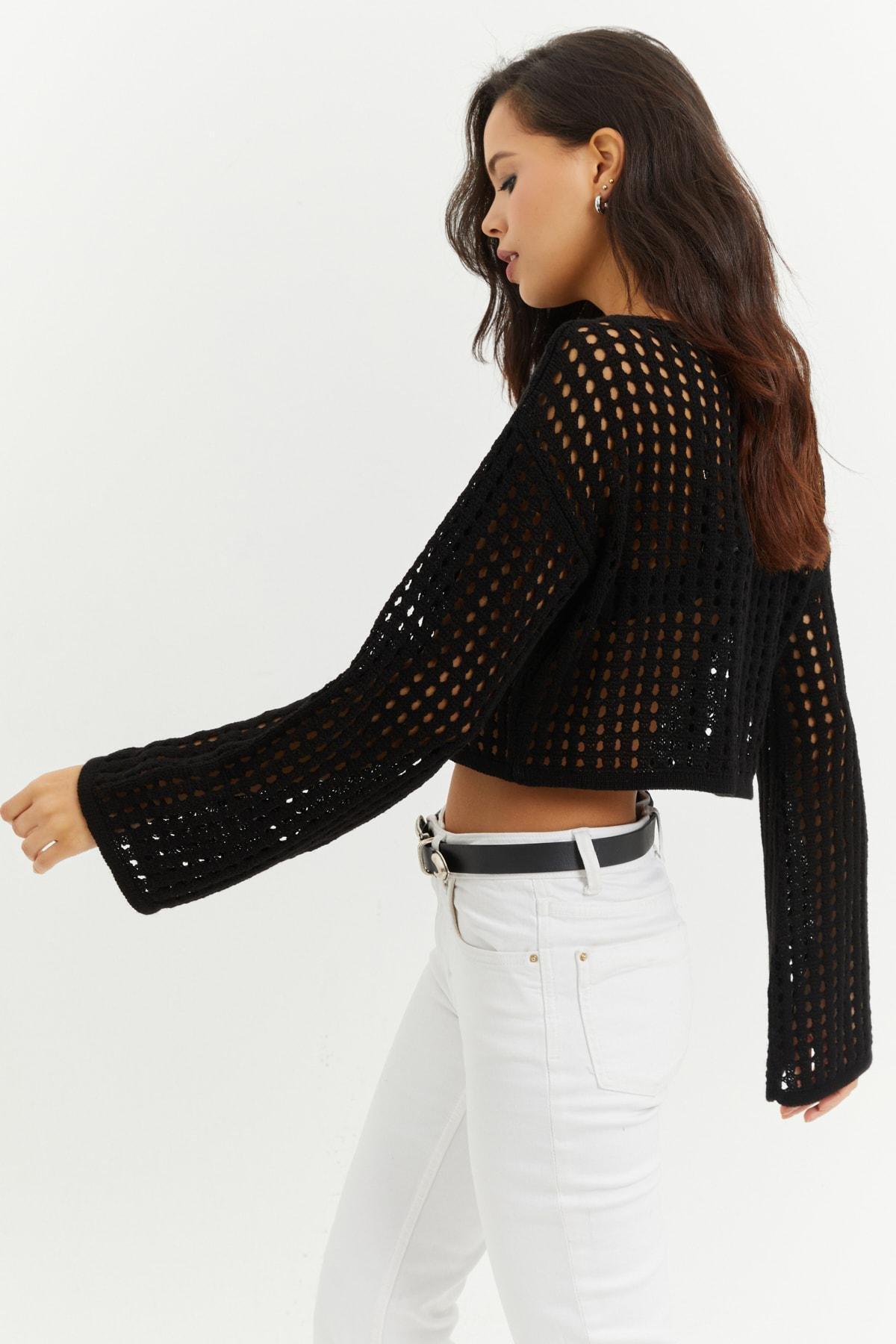 Black Acrylic Basic Blouse, BLACK, large image number 0
