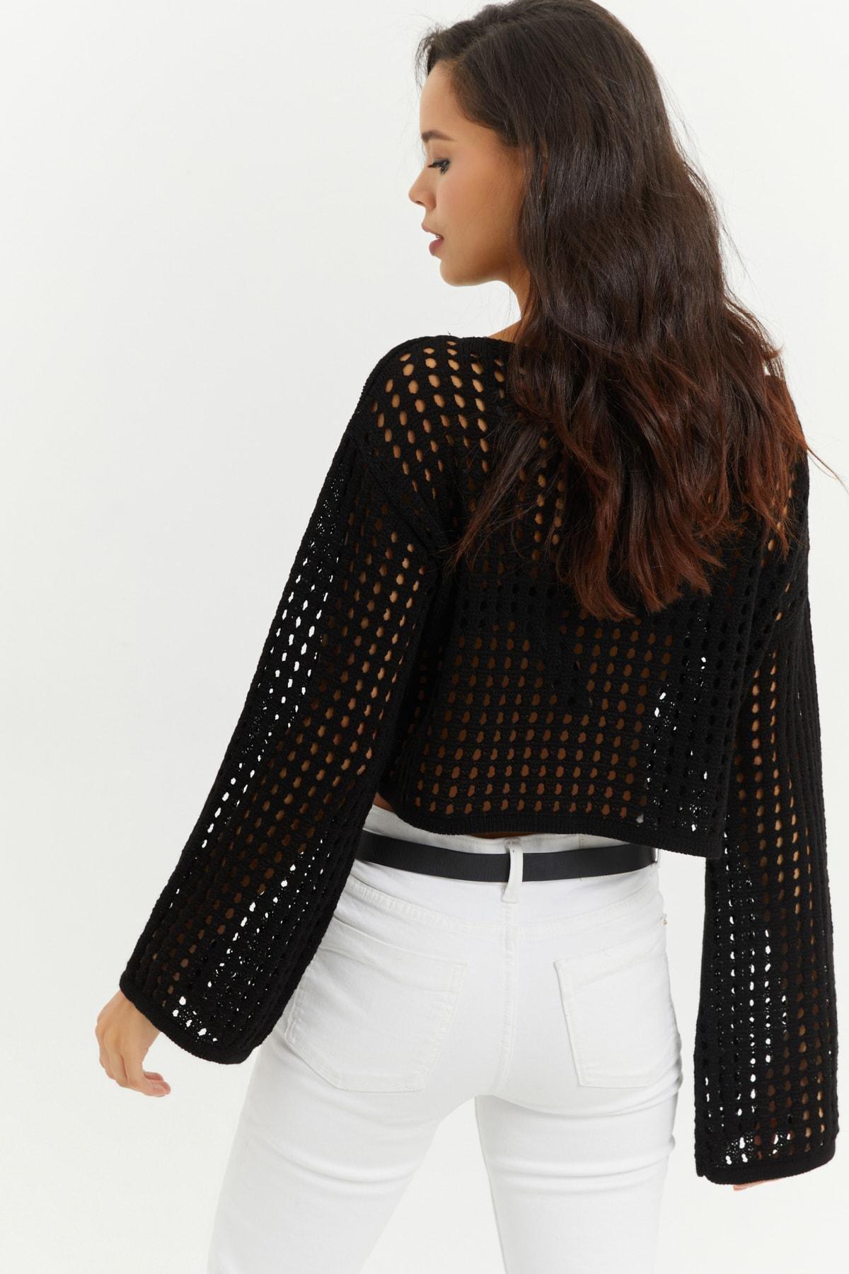 Black Acrylic Basic Blouse, BLACK, large image number 4