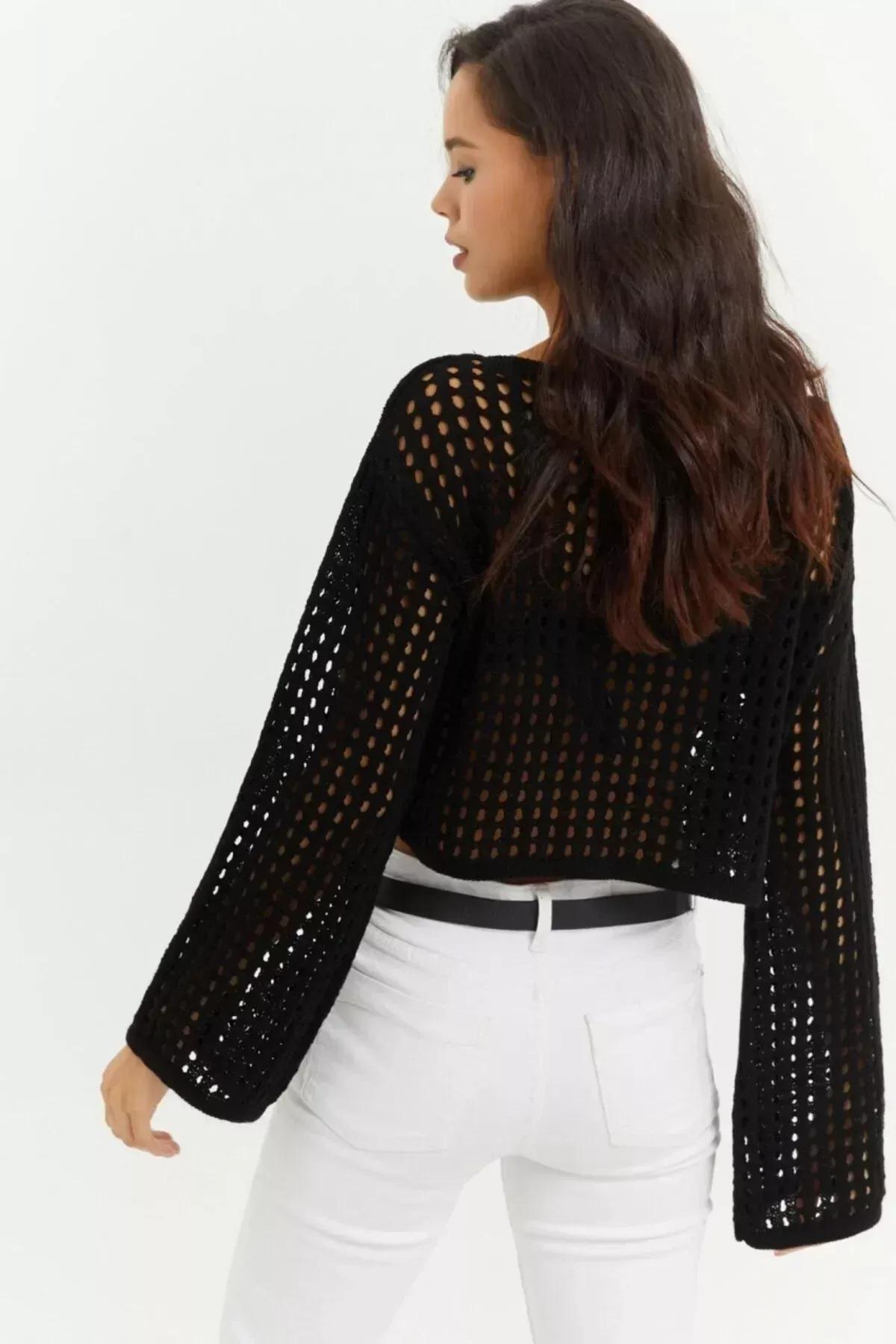 Black Acrylic Basic Blouse, BLACK, large image number 4