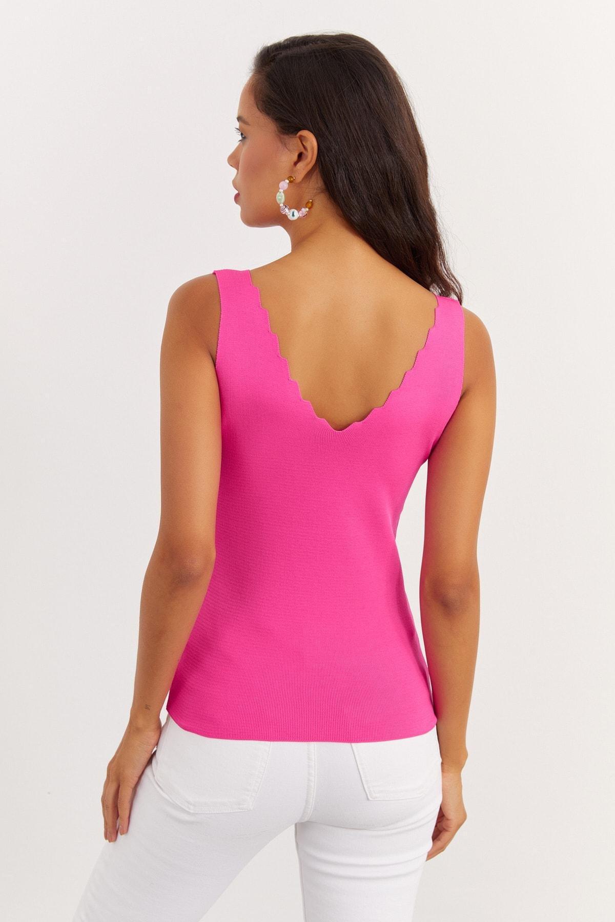 Pink Collared Knitted Blouse, Fuchsia, large image number 3
