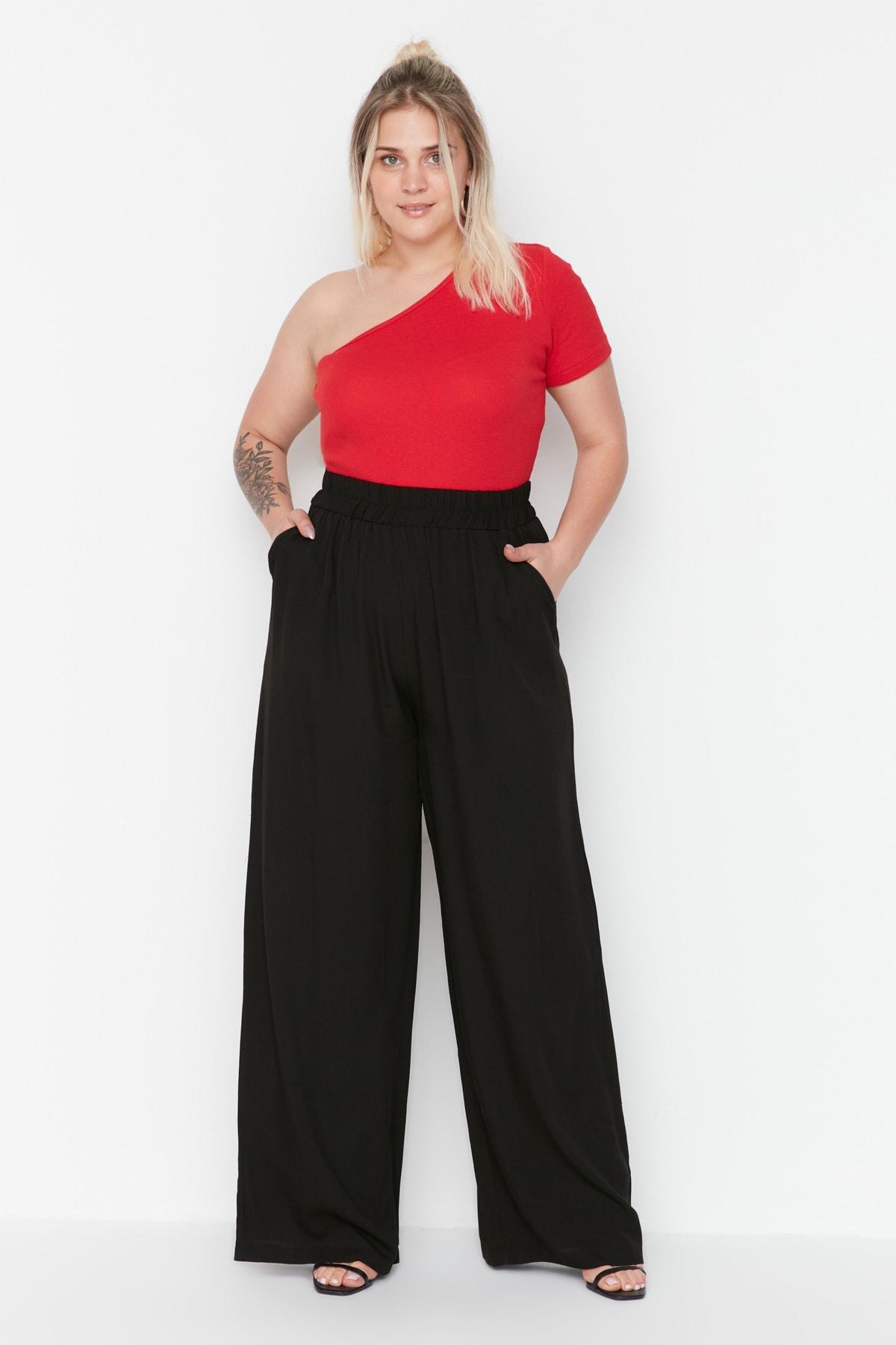 Black Loose Plus Size Pants, , large image number 1