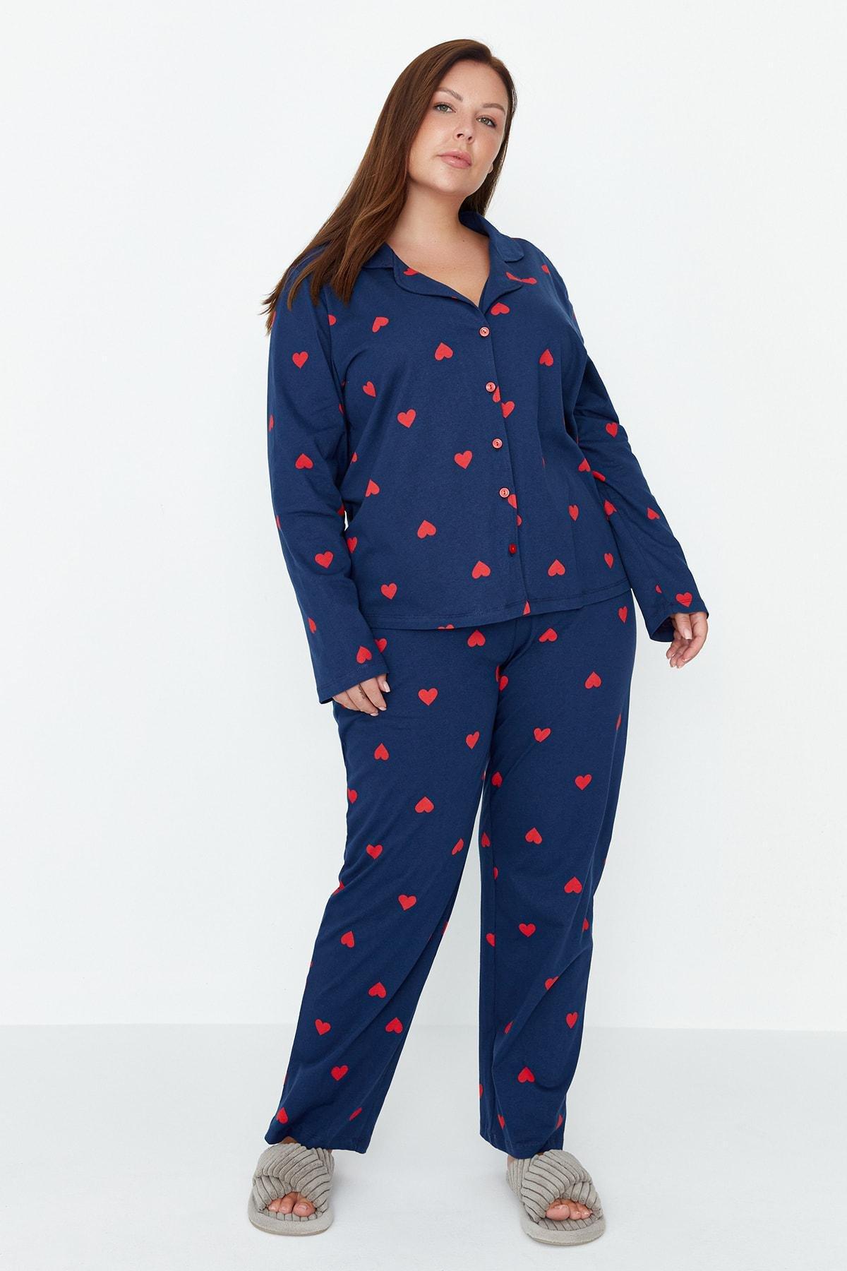 Navy Heart Plus Size Pajama Set, , large image number 0