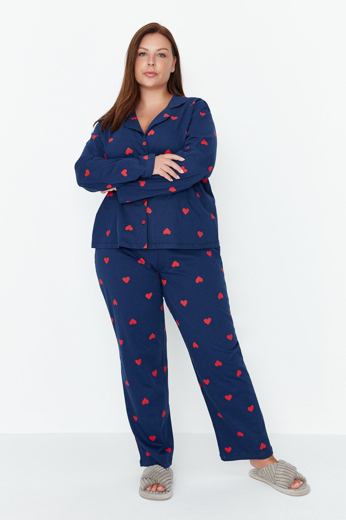 Navy Heart Plus Size Pajama Set, , large image number 1