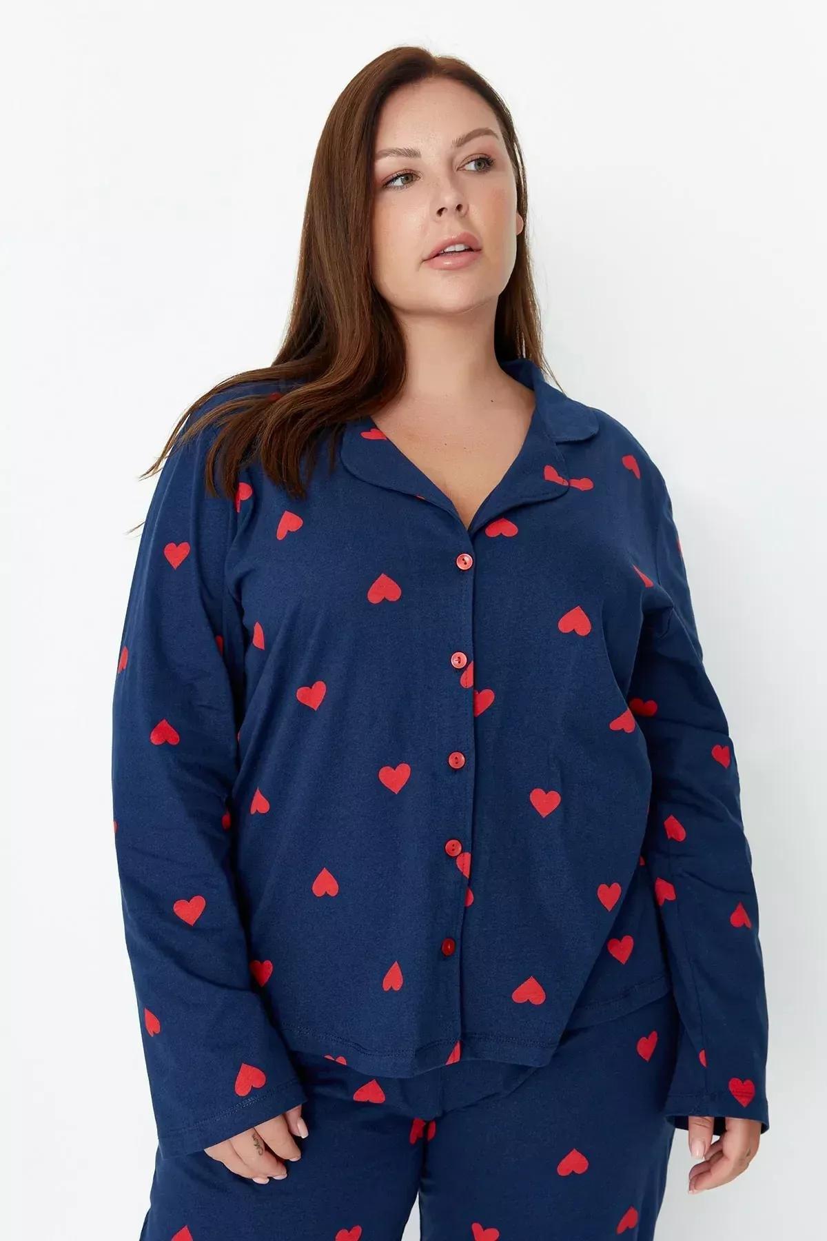 Navy Heart Plus Size Pajama Set, Dark blue, large image number 2