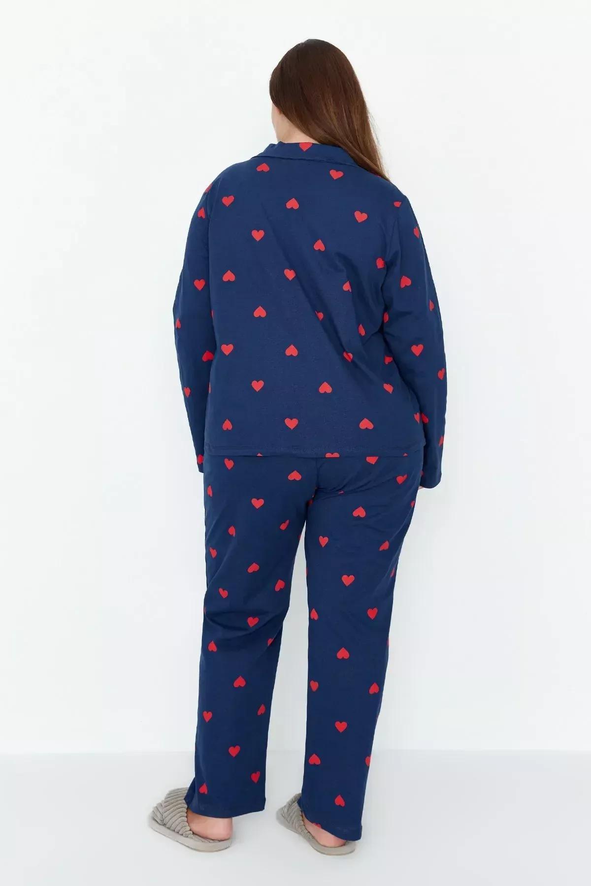 Navy Heart Plus Size Pajama Set, Dark blue, large image number 4