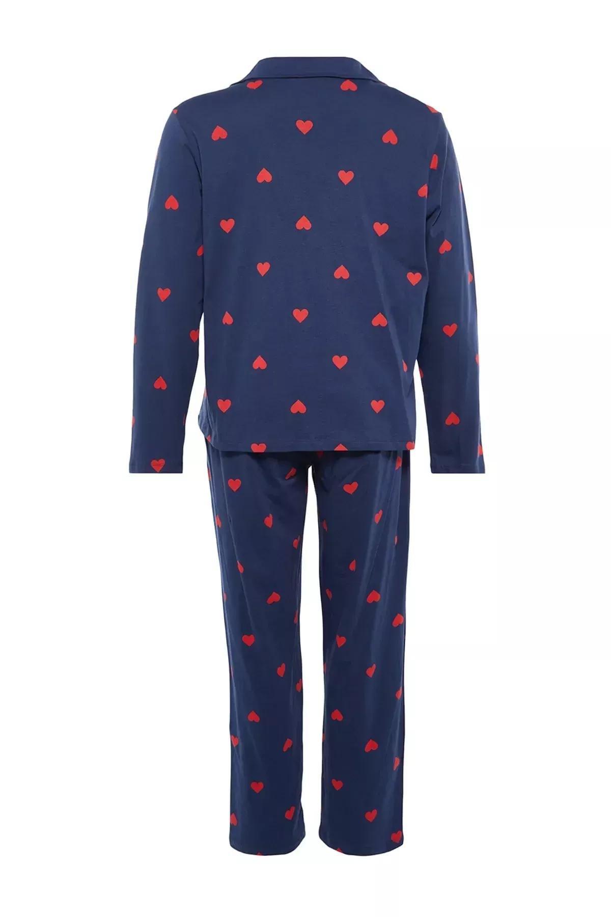 Navy Heart Plus Size Pajama Set, Dark blue, large image number 5