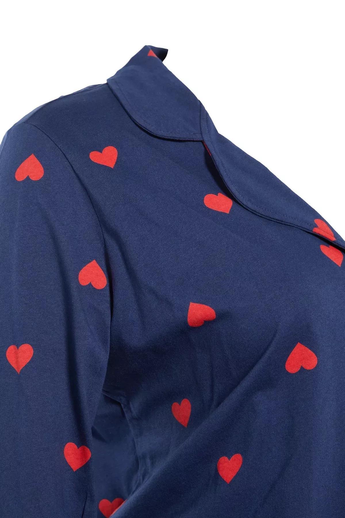Navy Heart Plus Size Pajama Set, Dark blue, large image number 6