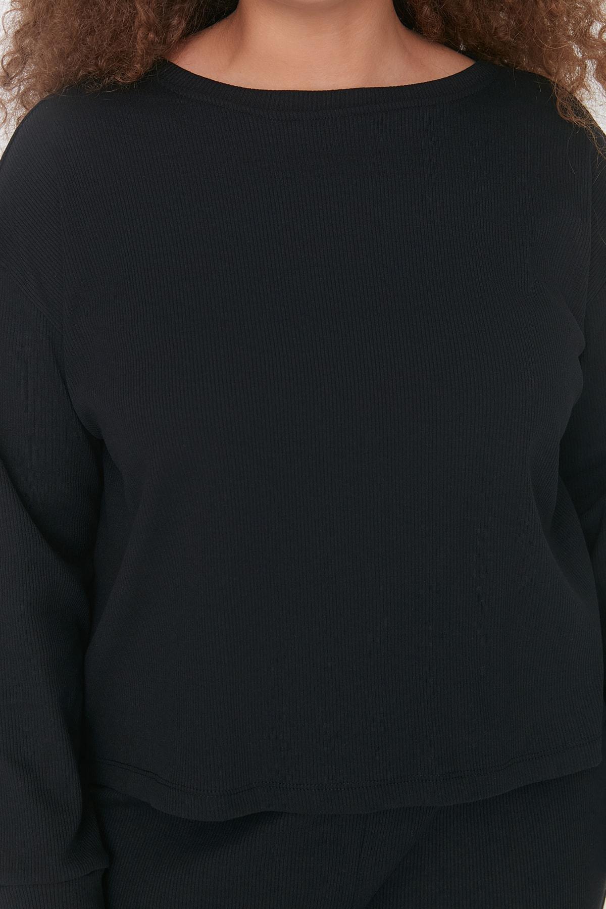 Black Crew Neck Plus Size Pajama Set, , large image number 3