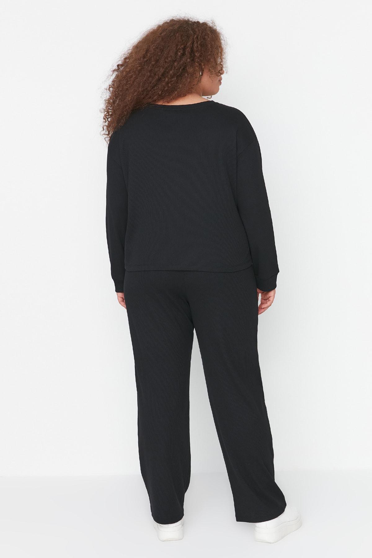 Black Crew Neck Plus Size Pajama Set, , large image number 4