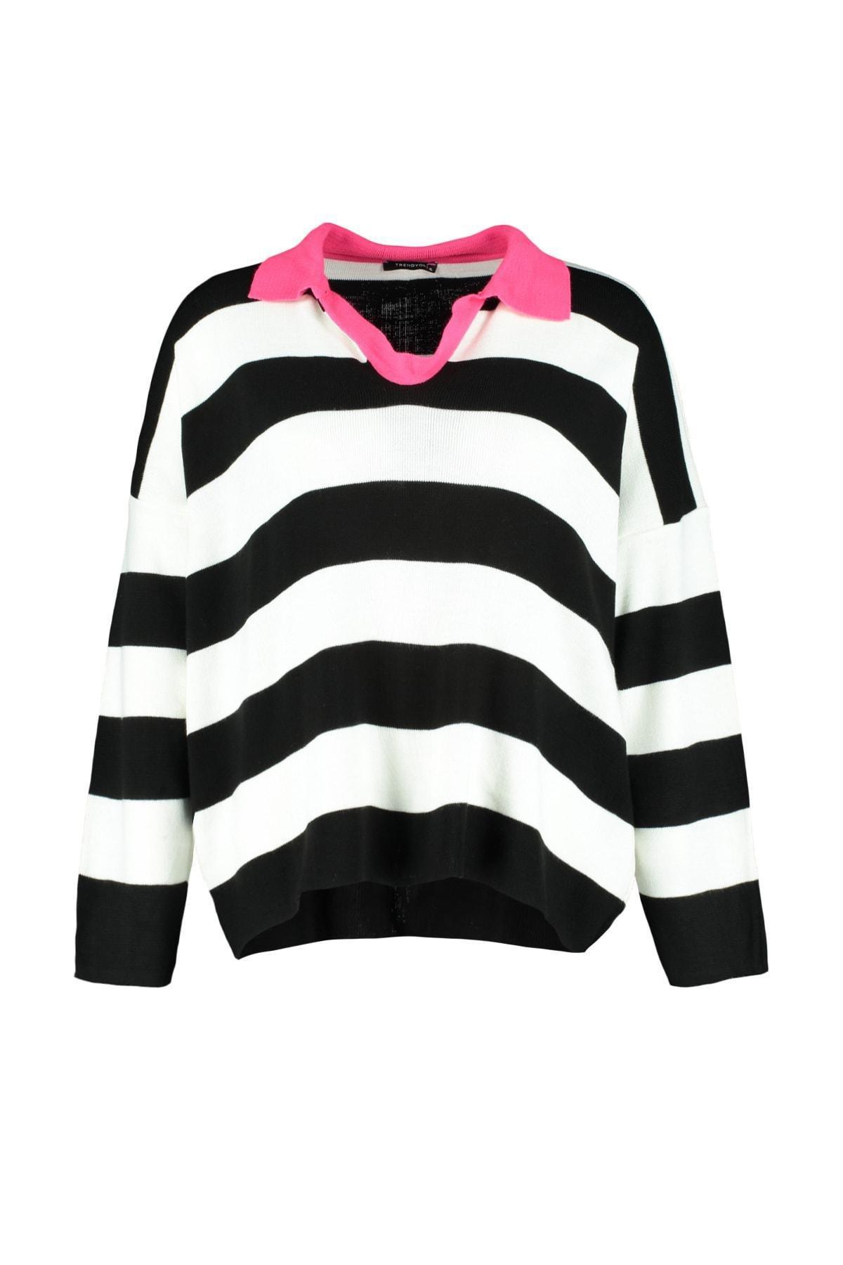 Trendyol - Pink Relaxed Striped Plus Size Sweater