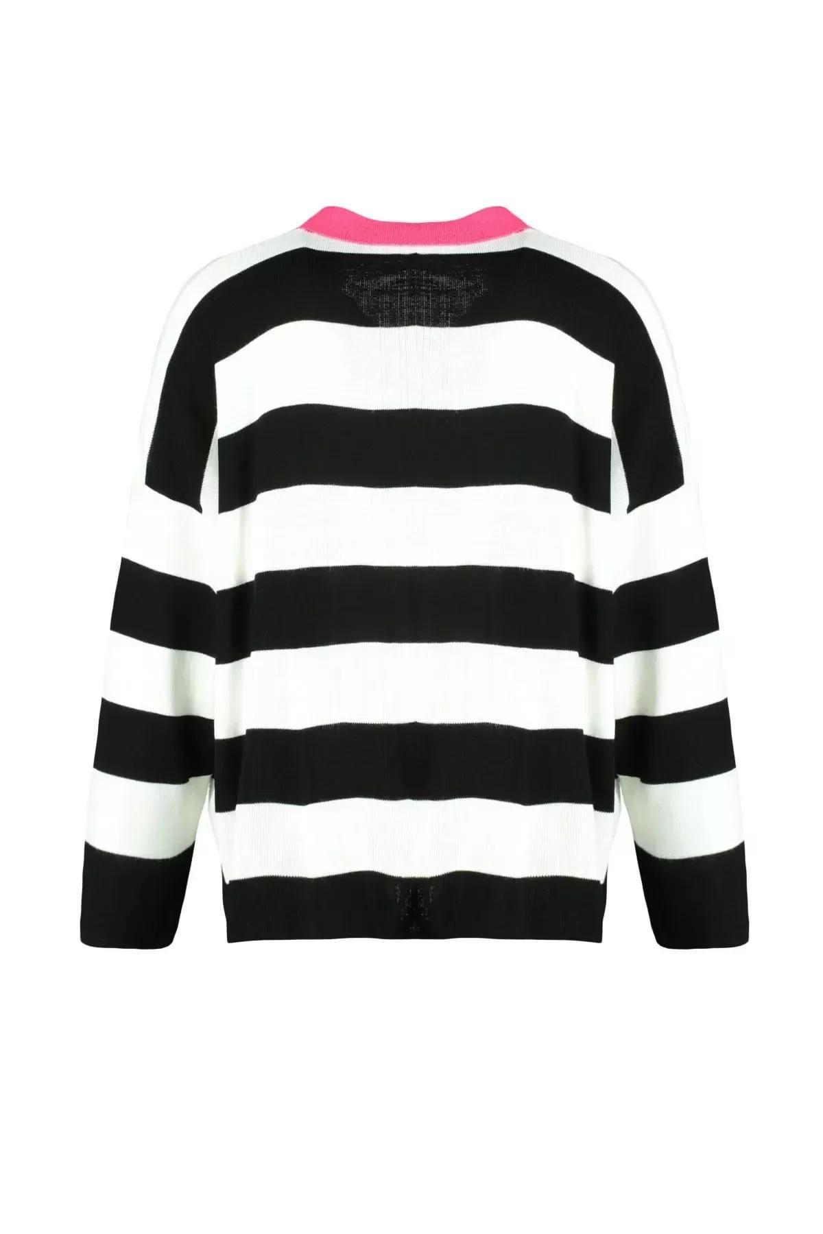 Black Relaxed Striped Plus Size Sweater, , large image number 5