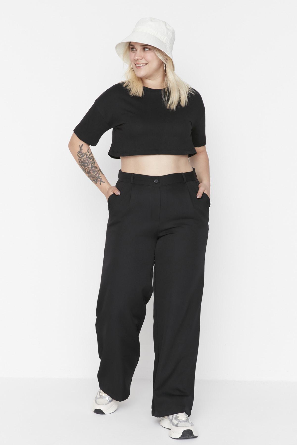 Trendyol Curve Plus Size Pants - Black - Wide leg - Trendyol