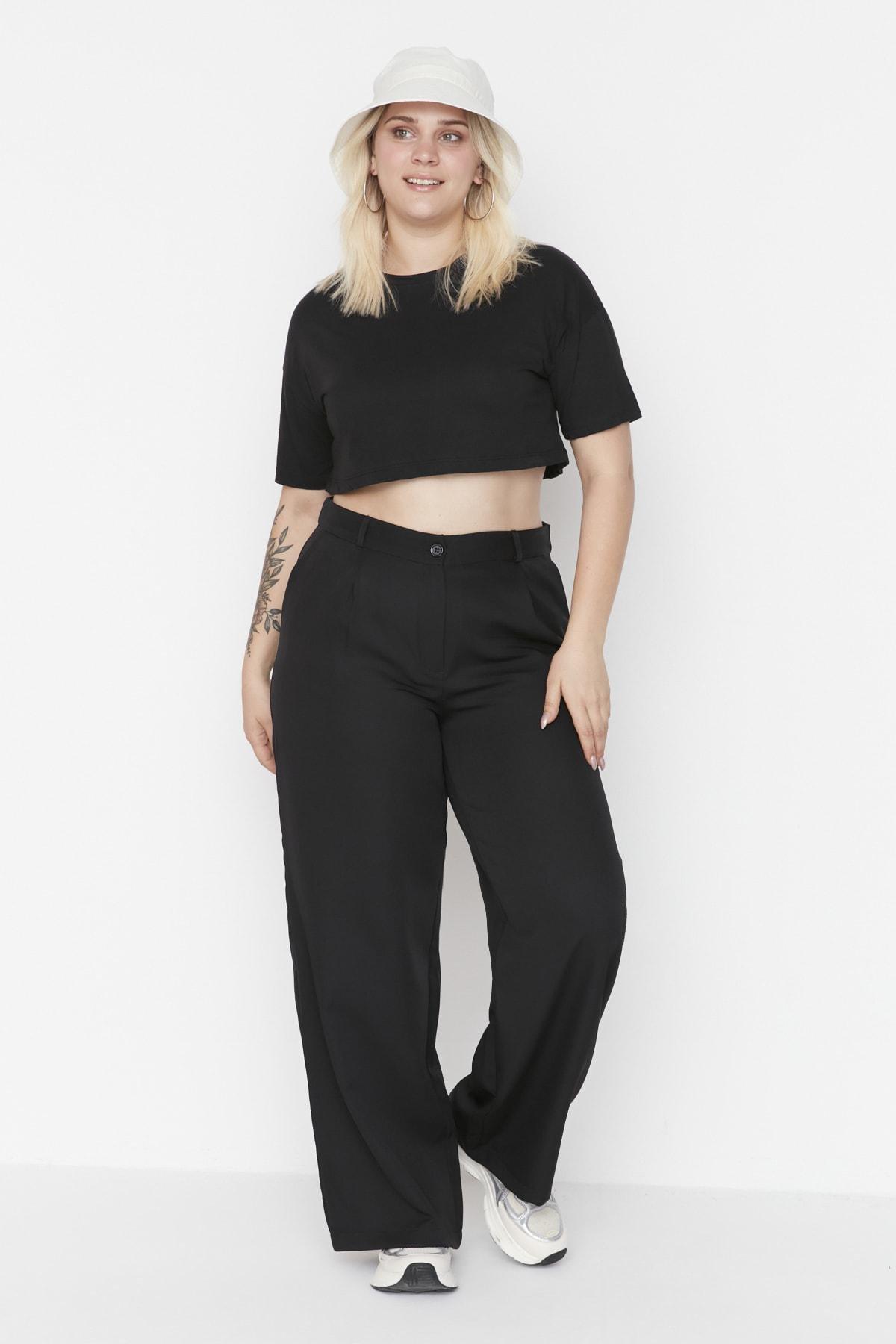 Black Wide Leg Plus Size Pants, , large image number 3