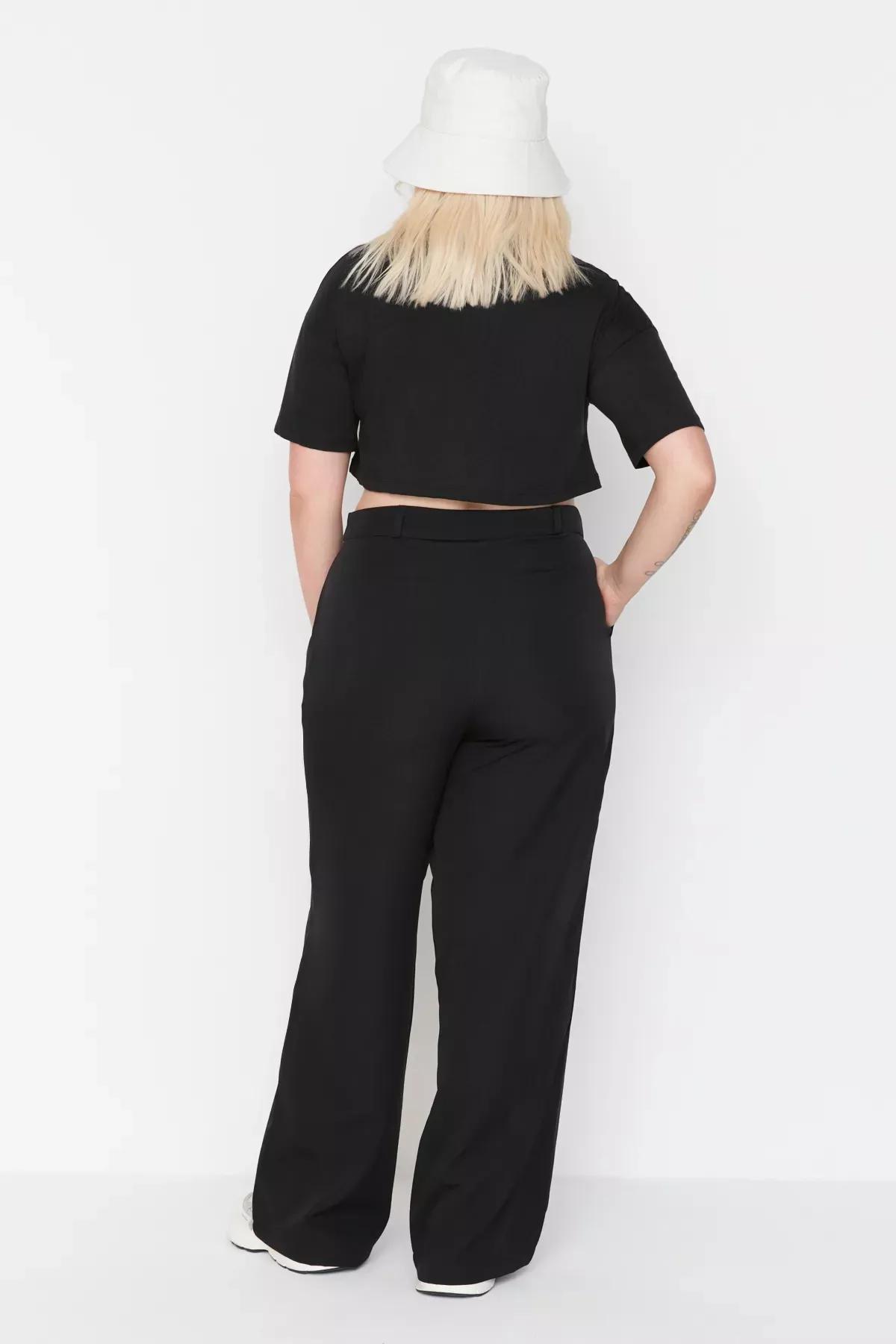 Black Wide Leg Plus Size Pants, , large image number 3