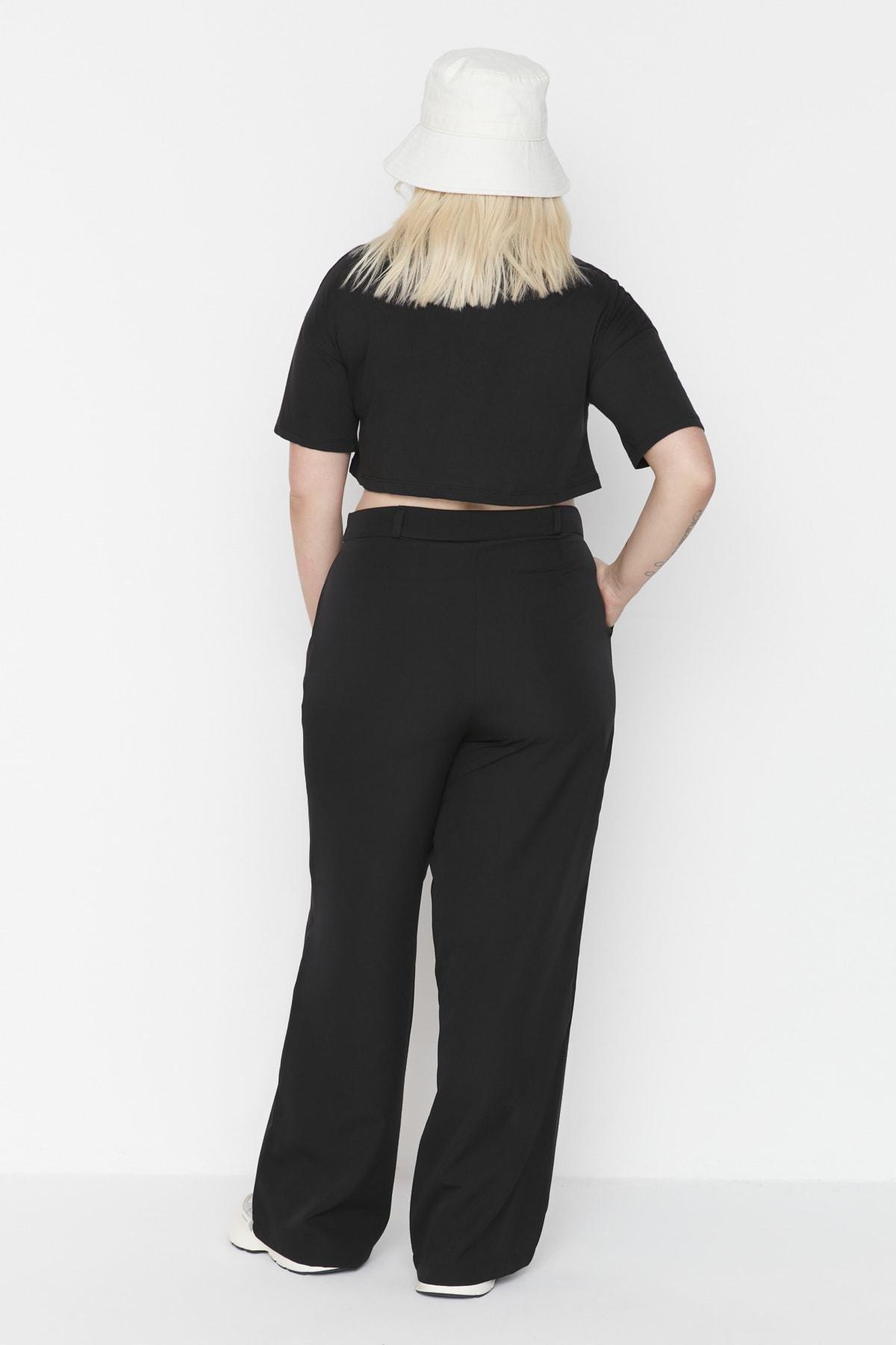 Black Wide Leg Plus Size Pants, , large image number 4