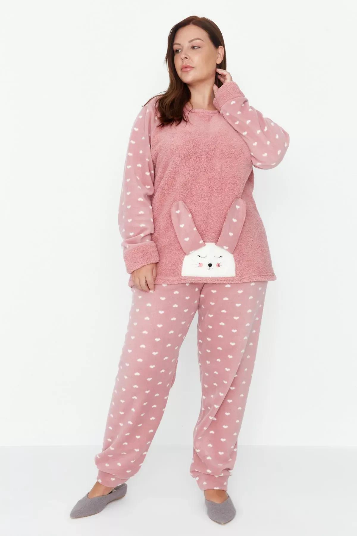 Pink Printed Plus Size Pajama Set, Pink, large image number 0