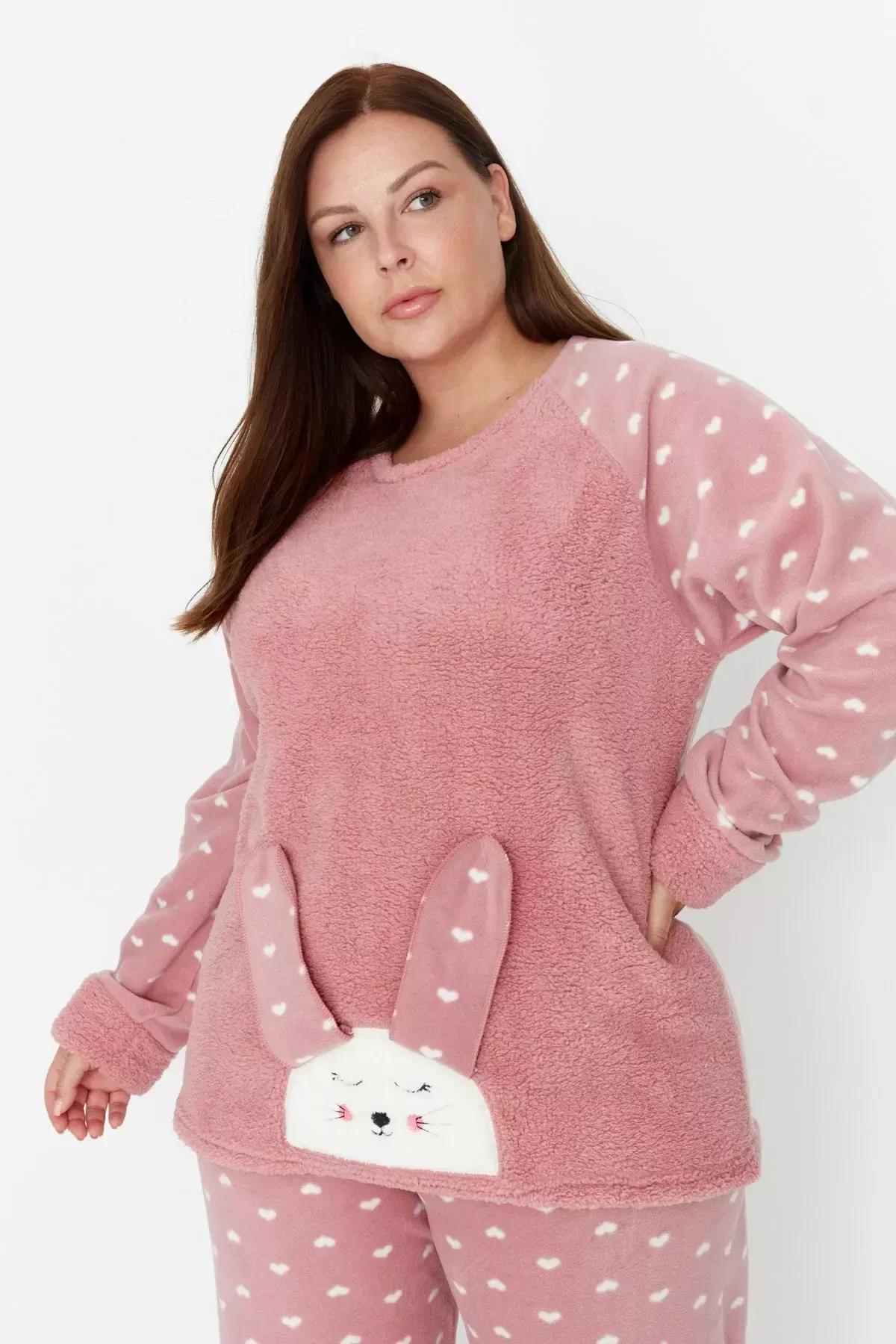 Pink Printed Plus Size Pajama Set, Pink, large image number 2