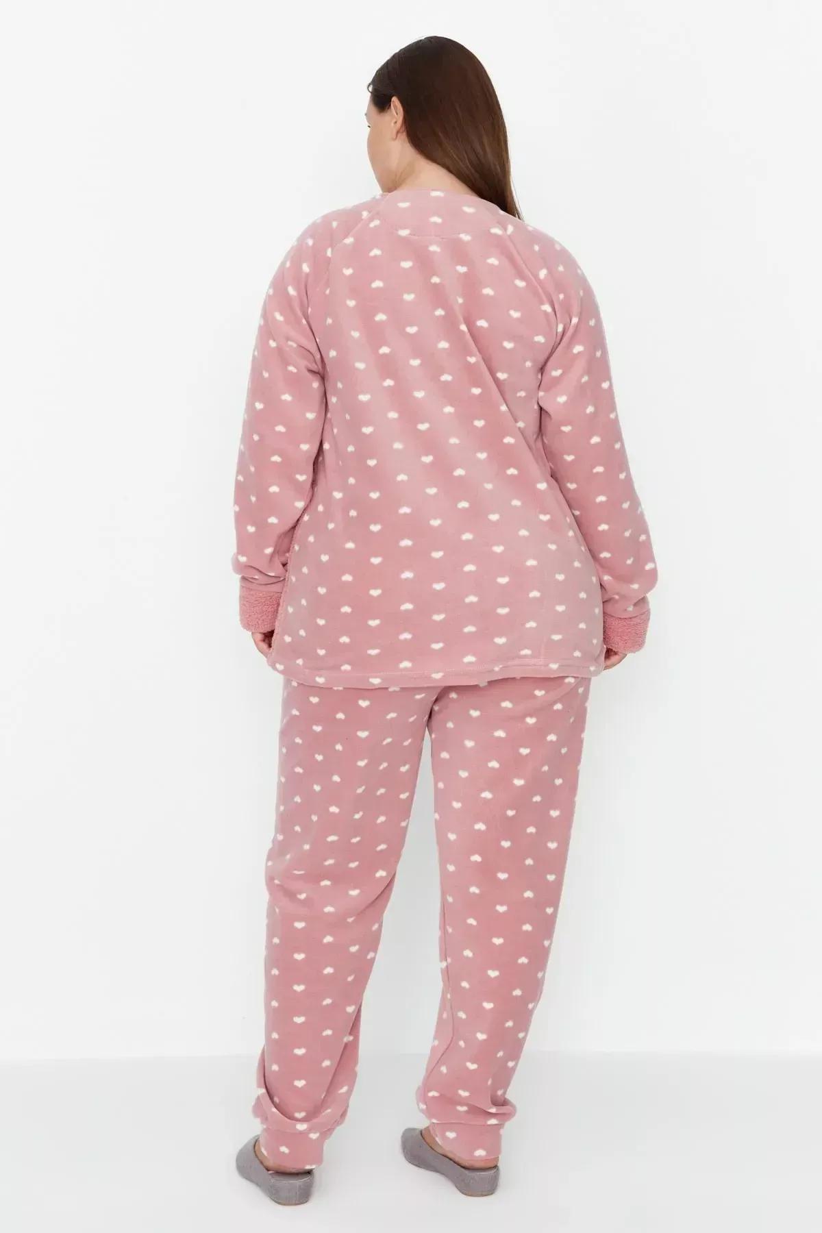 Pink Printed Plus Size Pajama Set, Pink, large image number 3