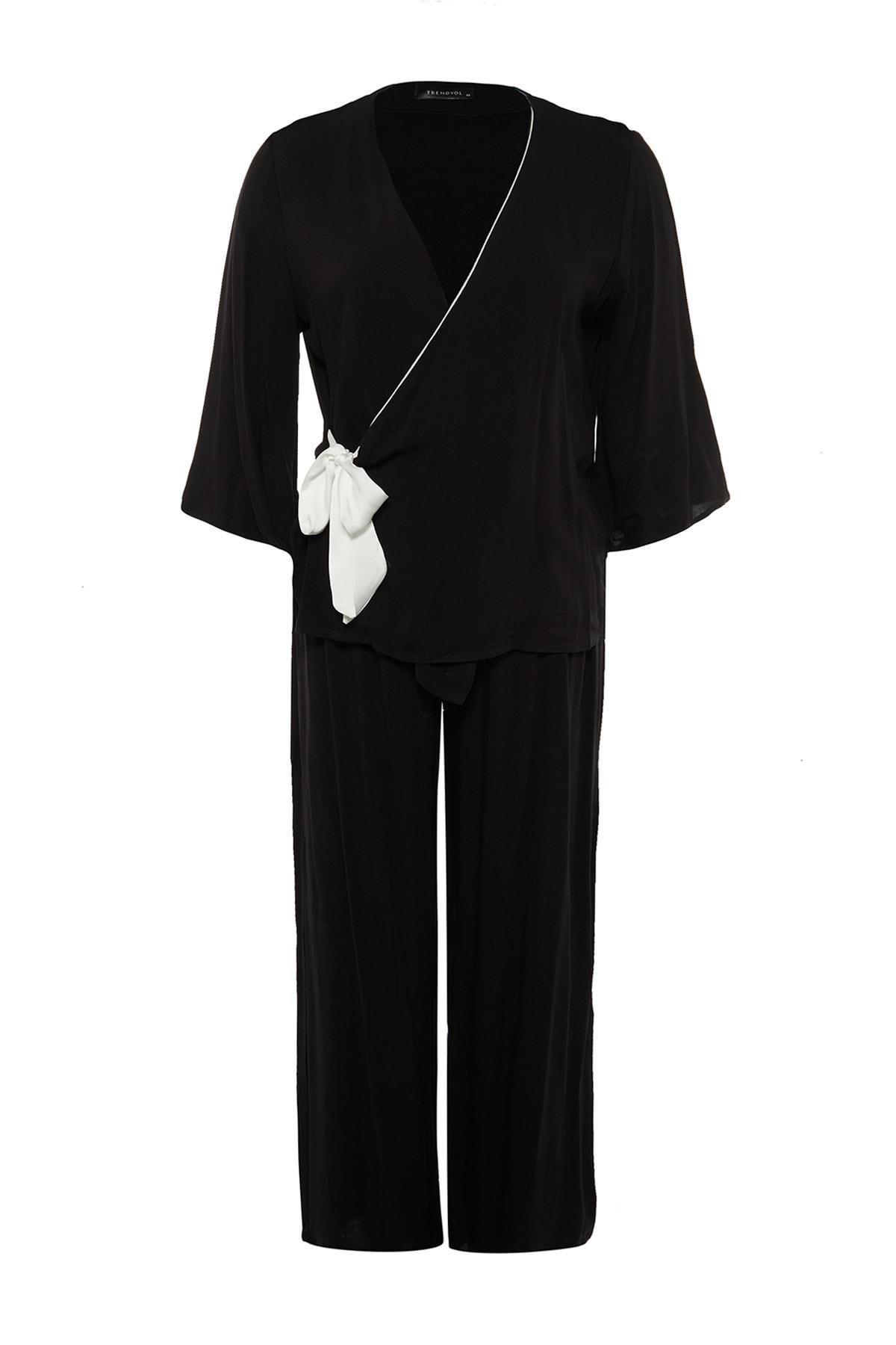 Black Plain Plus Size Pajama Set, , large image number 5