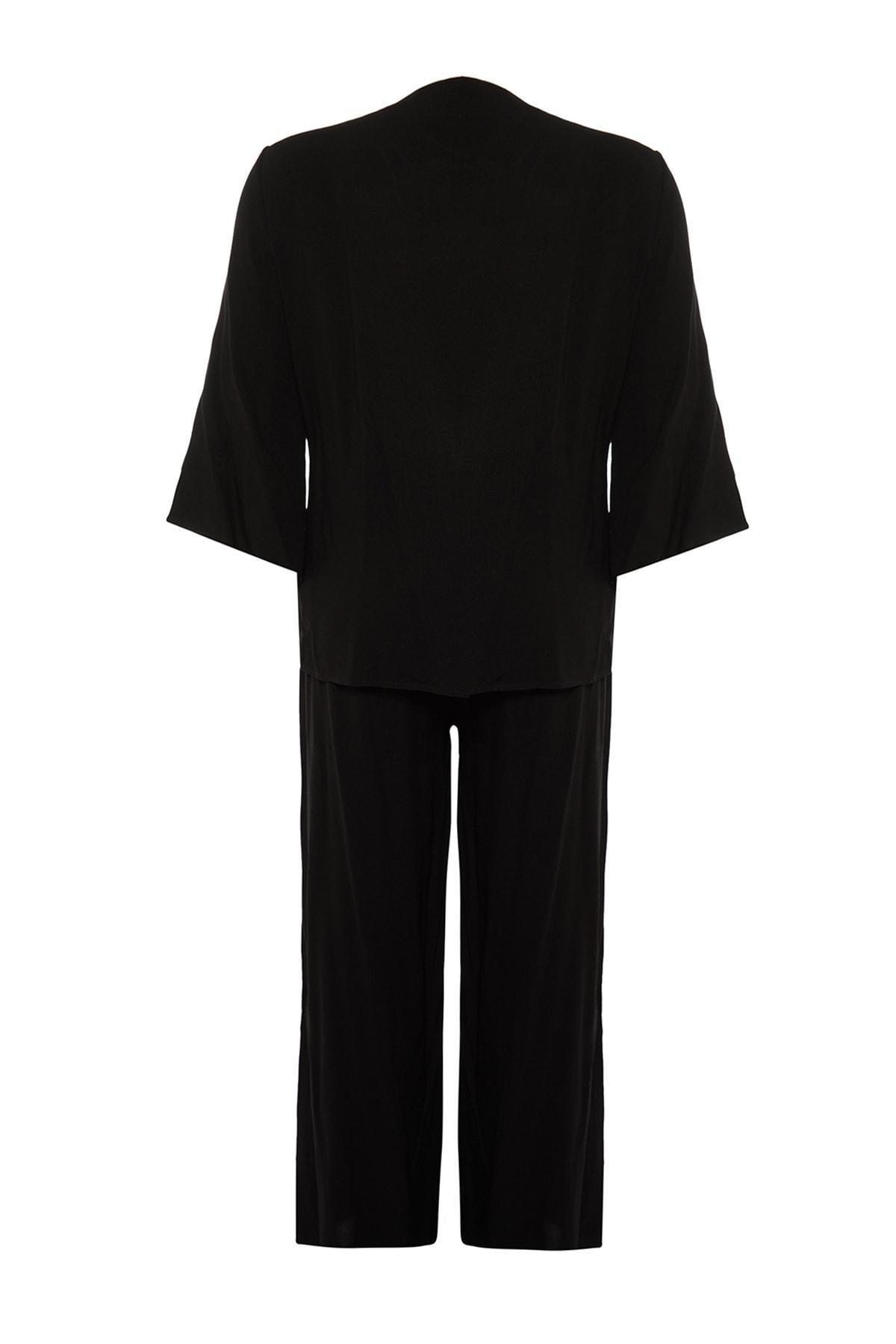 Black Plain Plus Size Pajama Set, , large image number 6