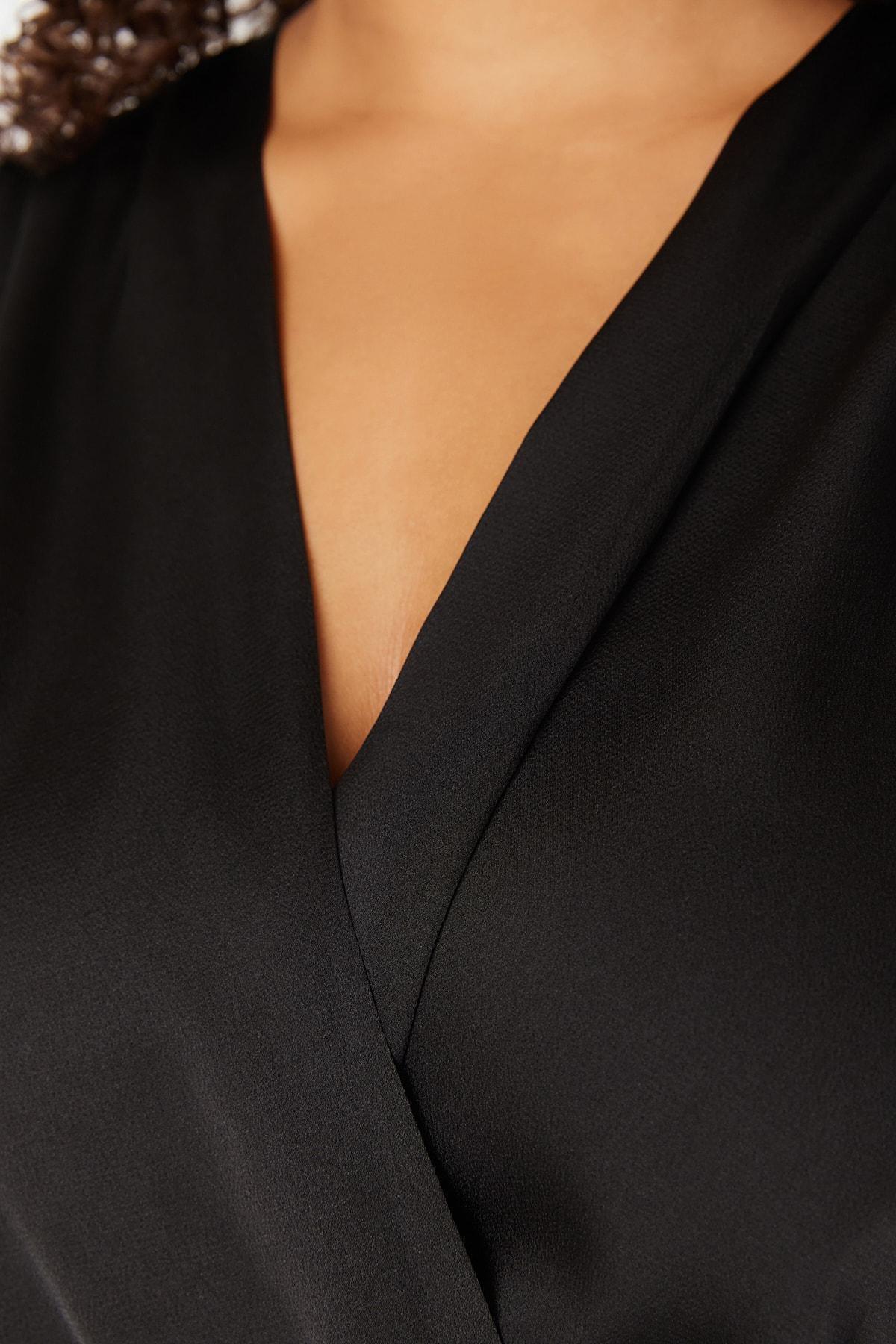 Black Satin Bodysuit Plus Size Top, , large image number 2