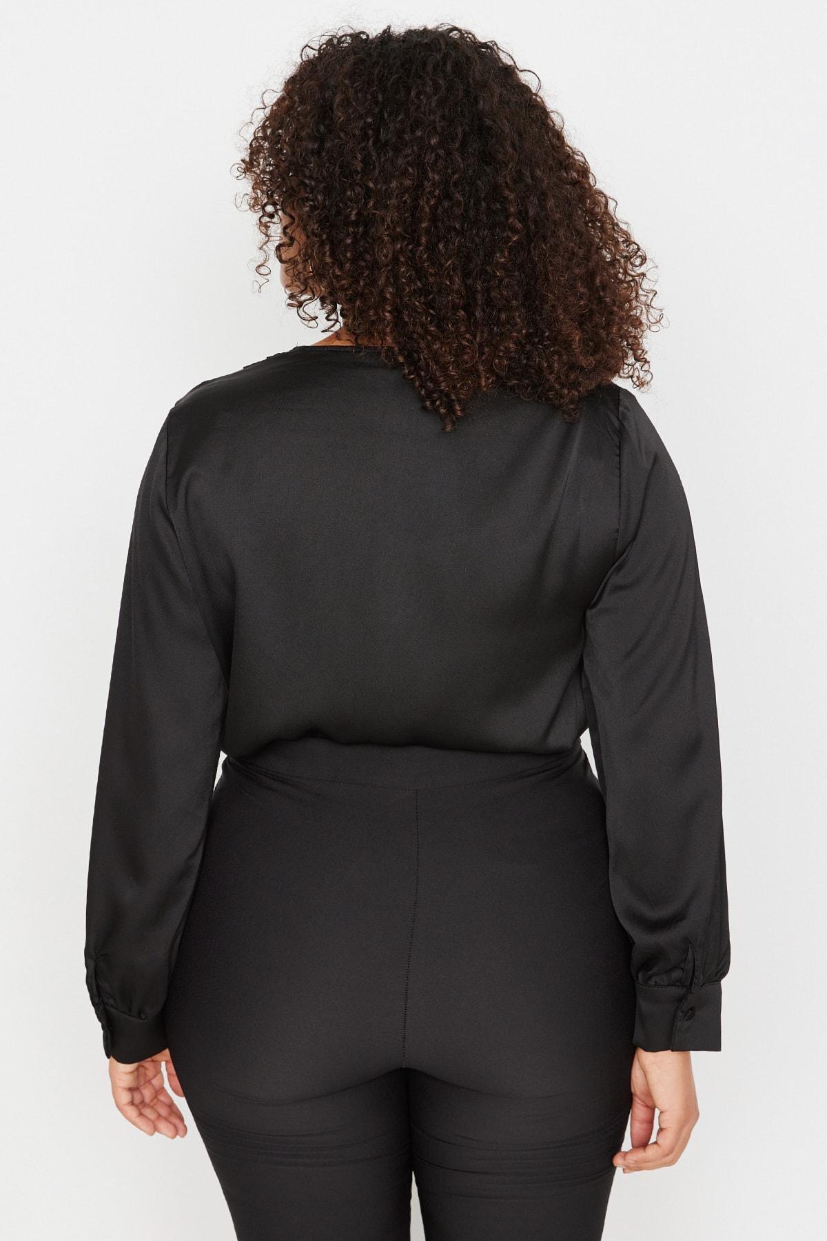 Black Satin Bodysuit Plus Size Top, , large image number 3