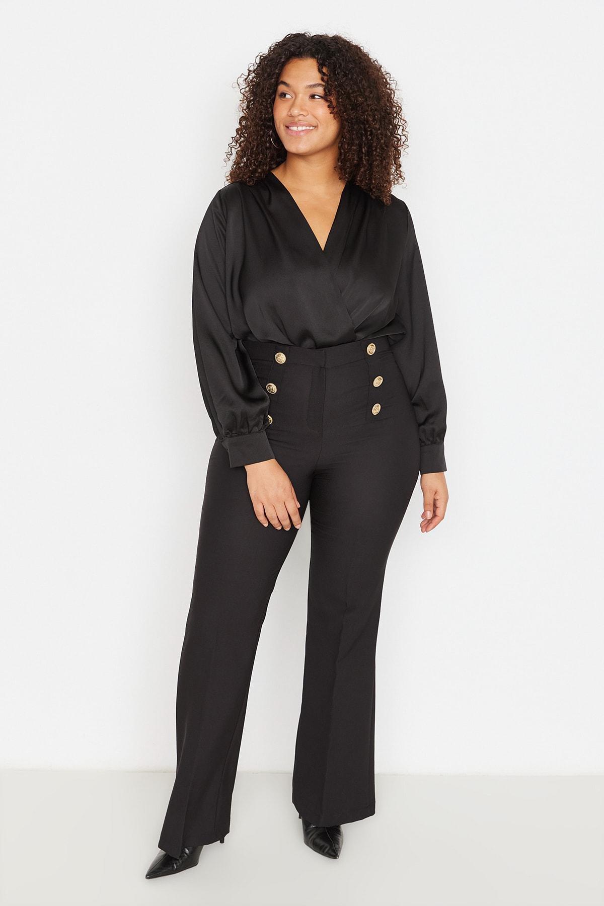 Black Satin Bodysuit Plus Size Top, , large image number 4