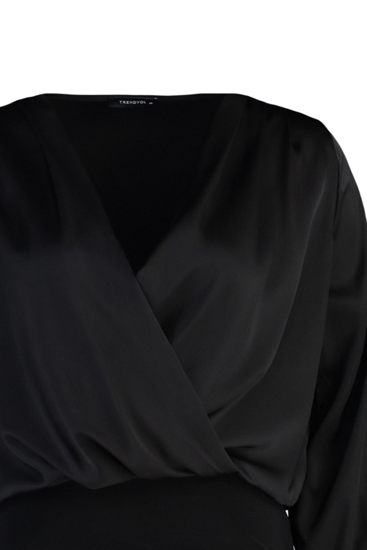 Black Satin Bodysuit Plus Size Top, , large image number 6