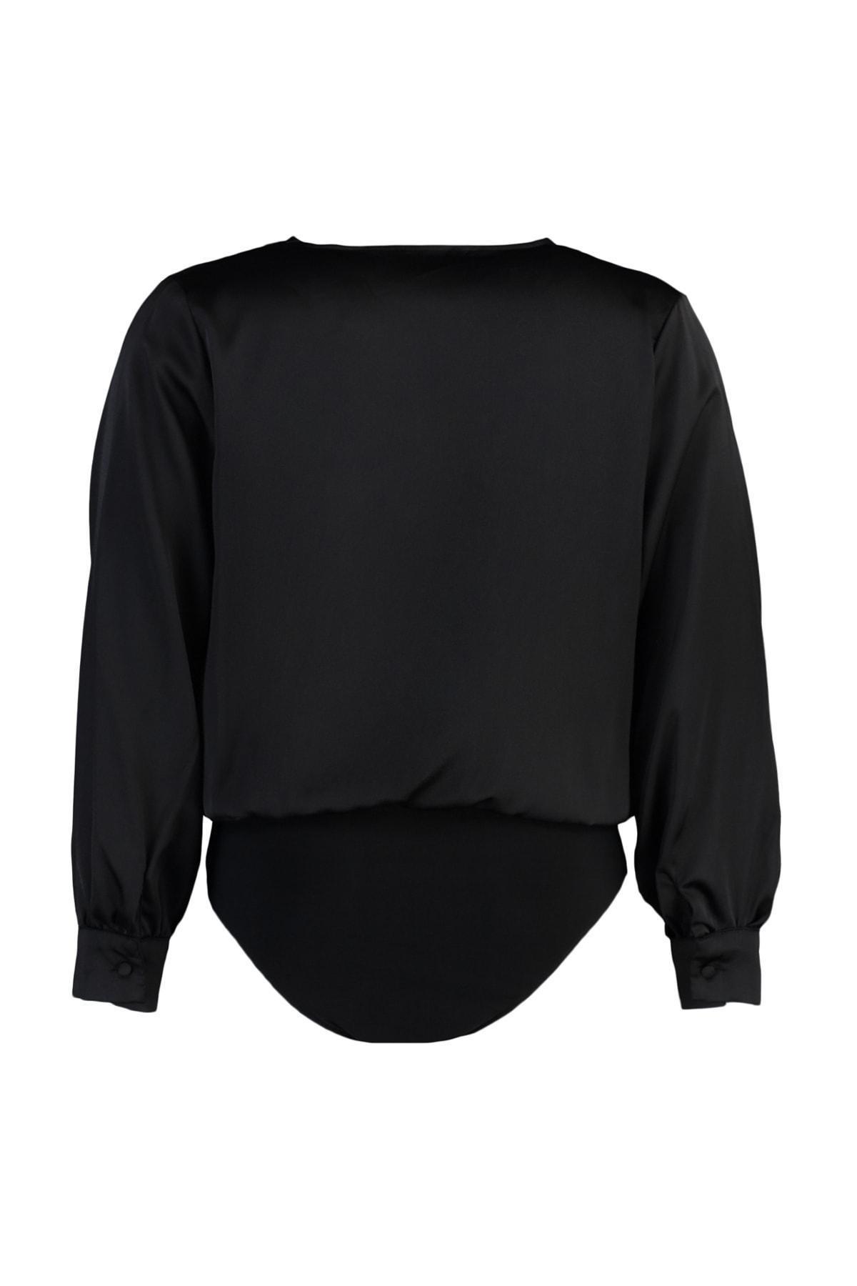 Black Satin Bodysuit Plus Size Top, , large image number 7