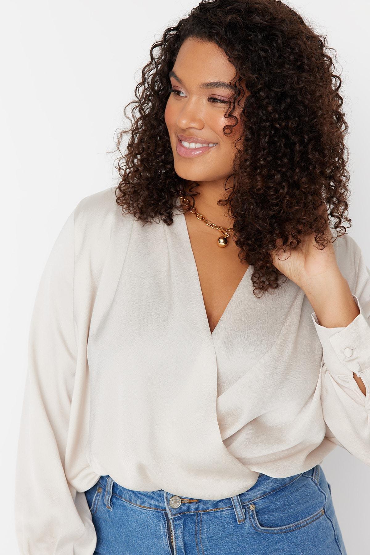 White Double-Breasted Plus Size Bodysuit, , large image number 1