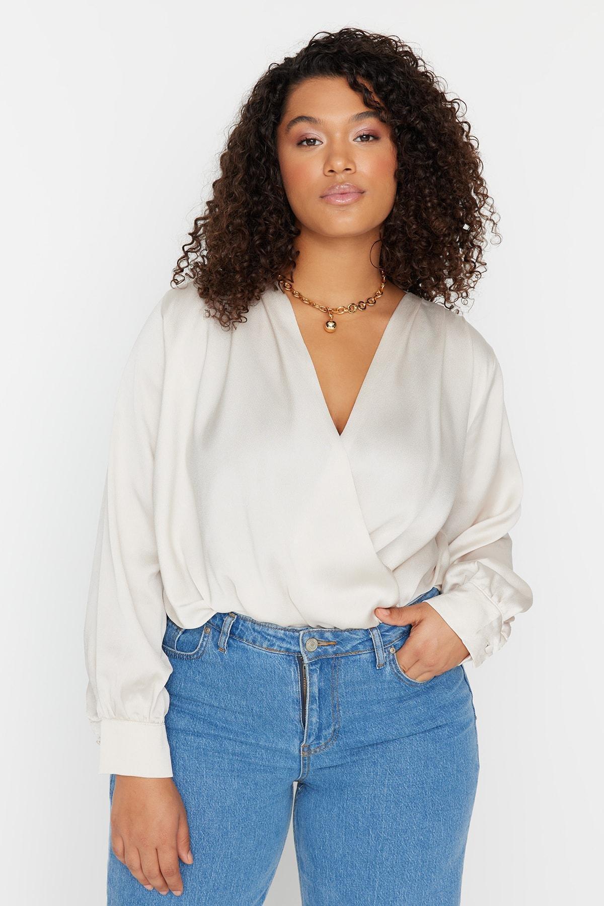 White Double-Breasted Plus Size Bodysuit, , large image number 3