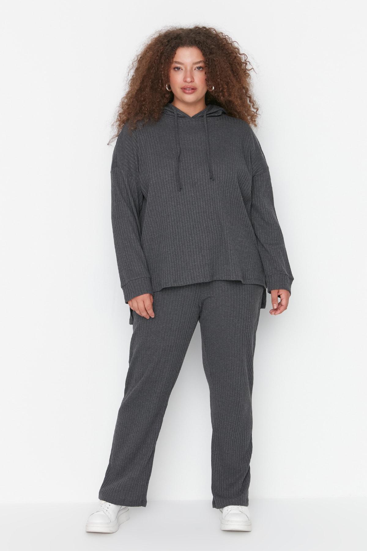 Black Knitted Plus Size Co-Ord Sets, , large image number 0