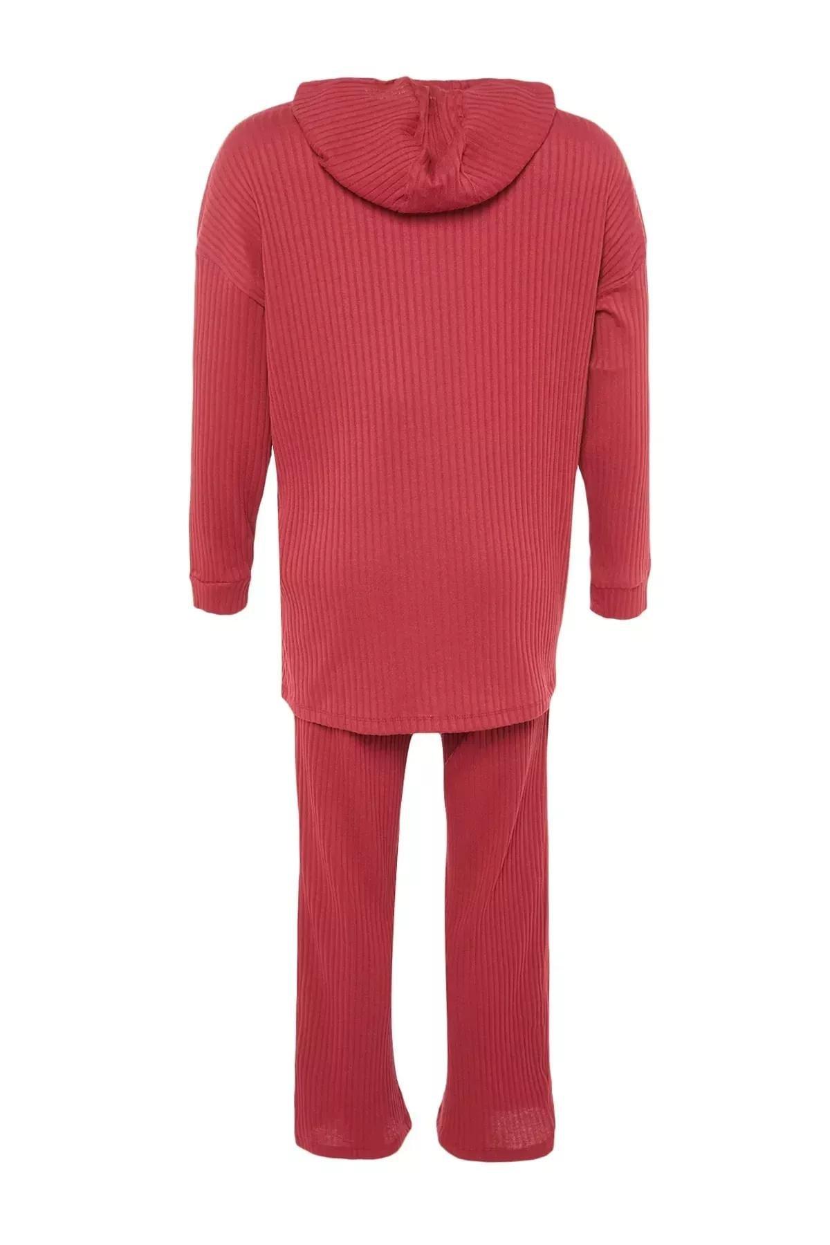 Burgundy Knitted Plus Size Co-Ord Sets, , large image number 5