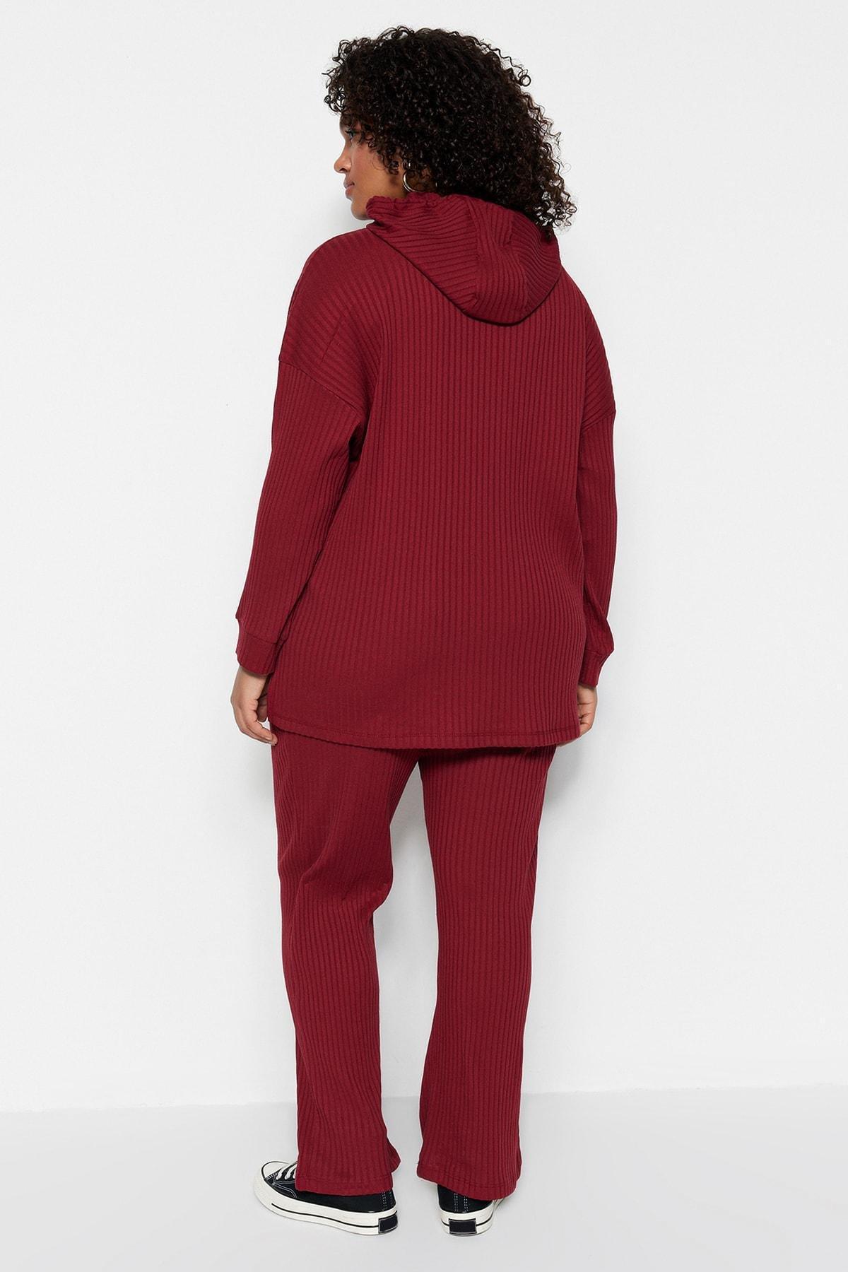 Burgundy Knitted Plus Size Co-Ord Sets, , large image number 6
