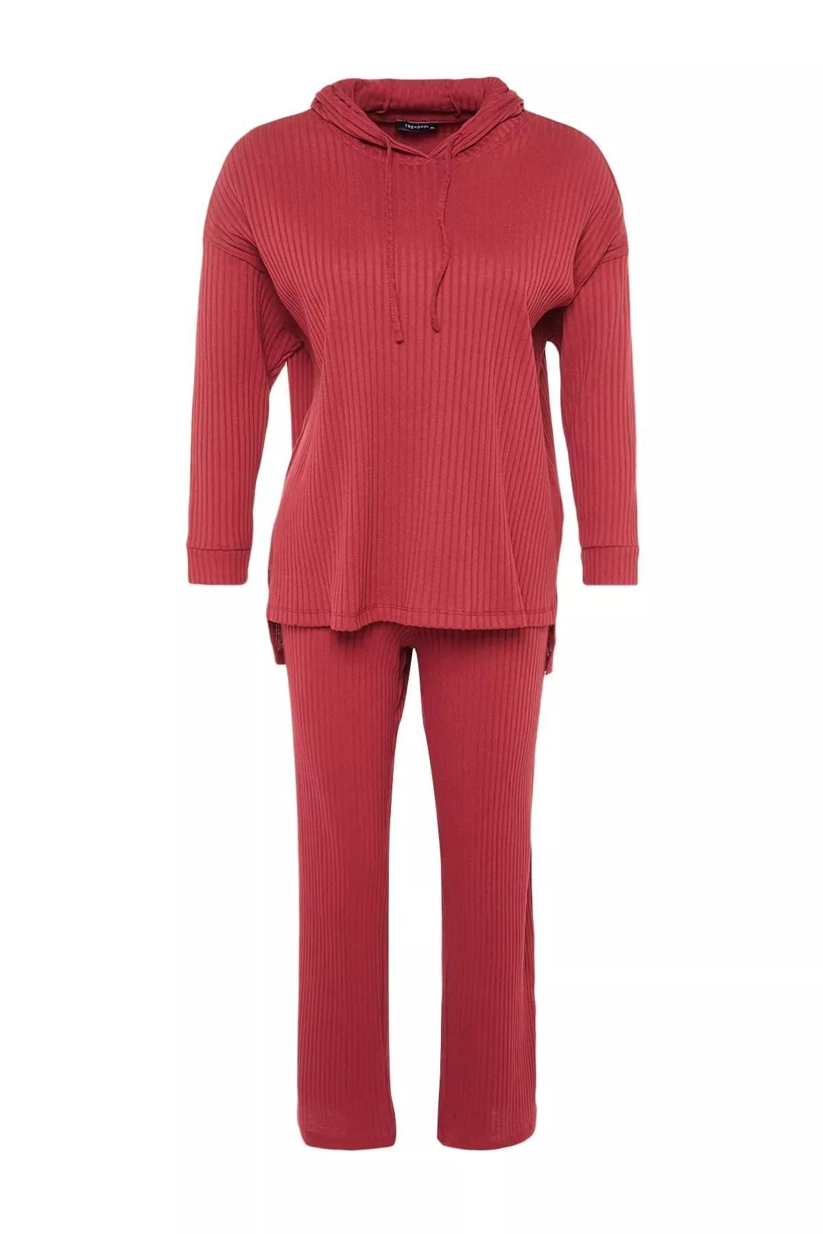 Burgundy Knitted Plus Size Co-Ord Sets, , large image number 7