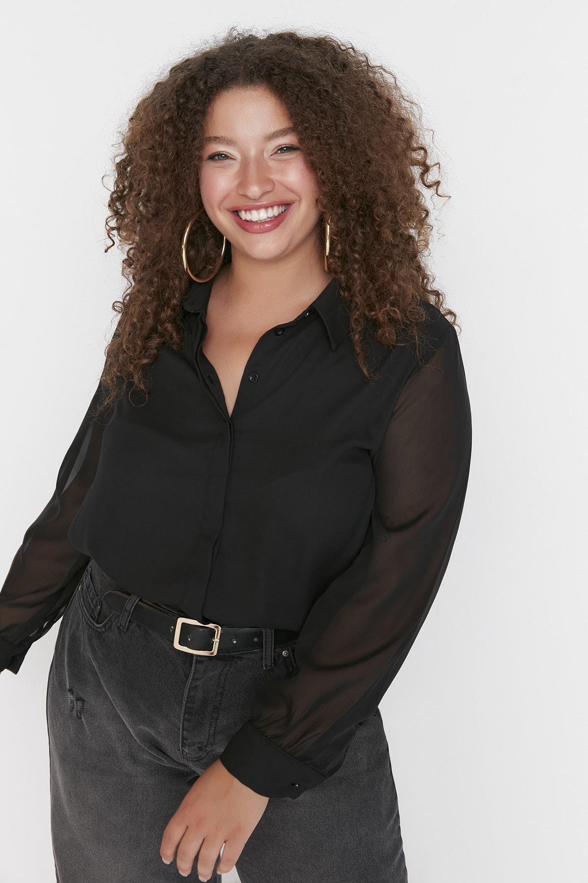 Black Regular Plus Size Shirt, , large image number 1