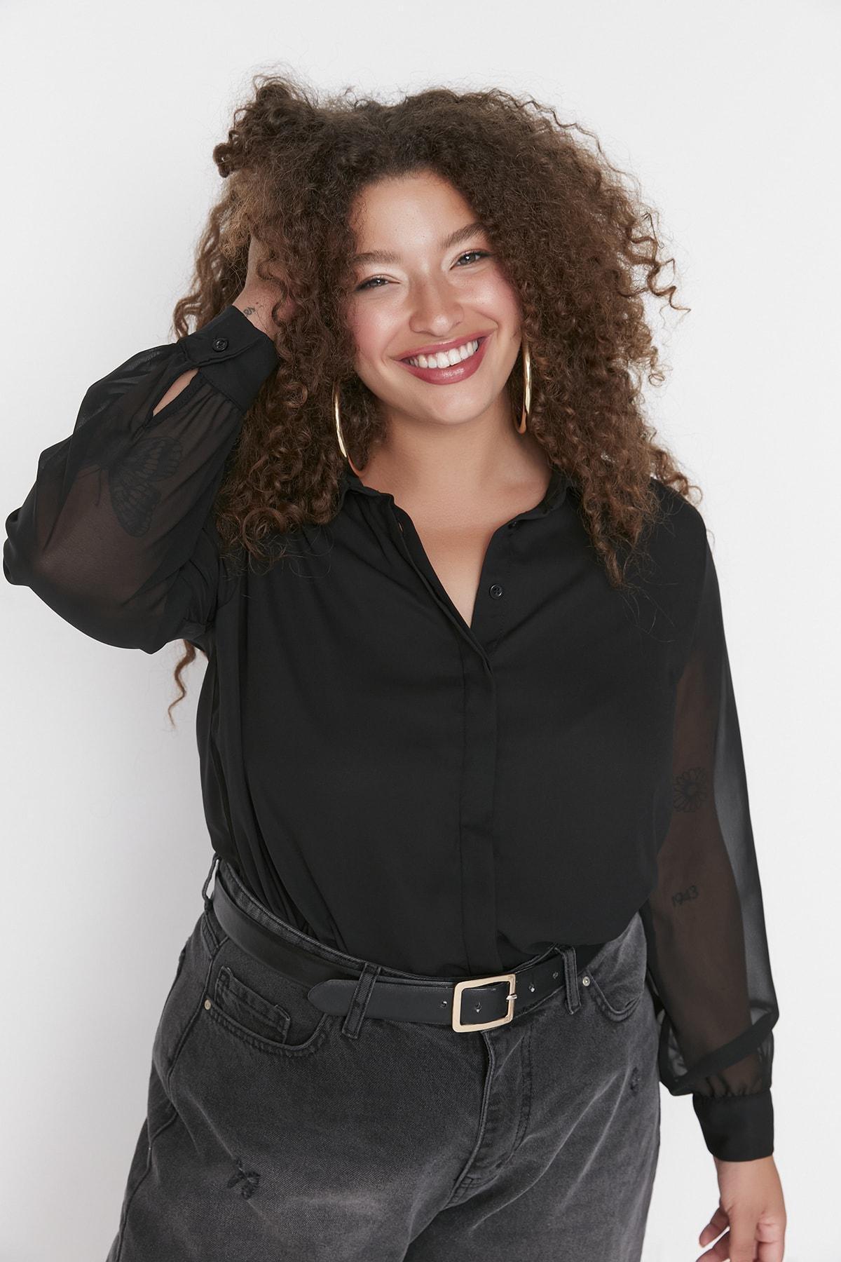 Black Regular Plus Size Shirt, , large image number 3