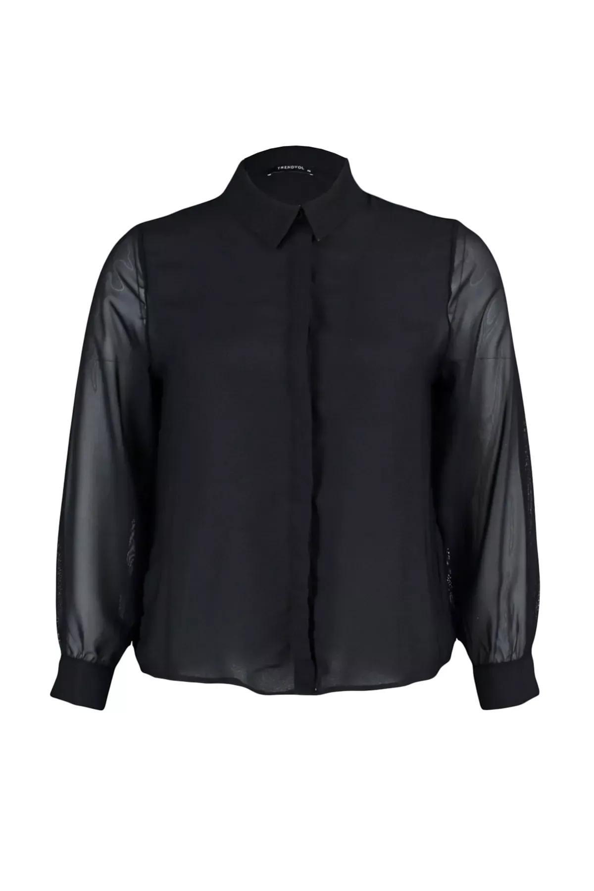 Black Regular Plus Size Shirt, , large image number 5