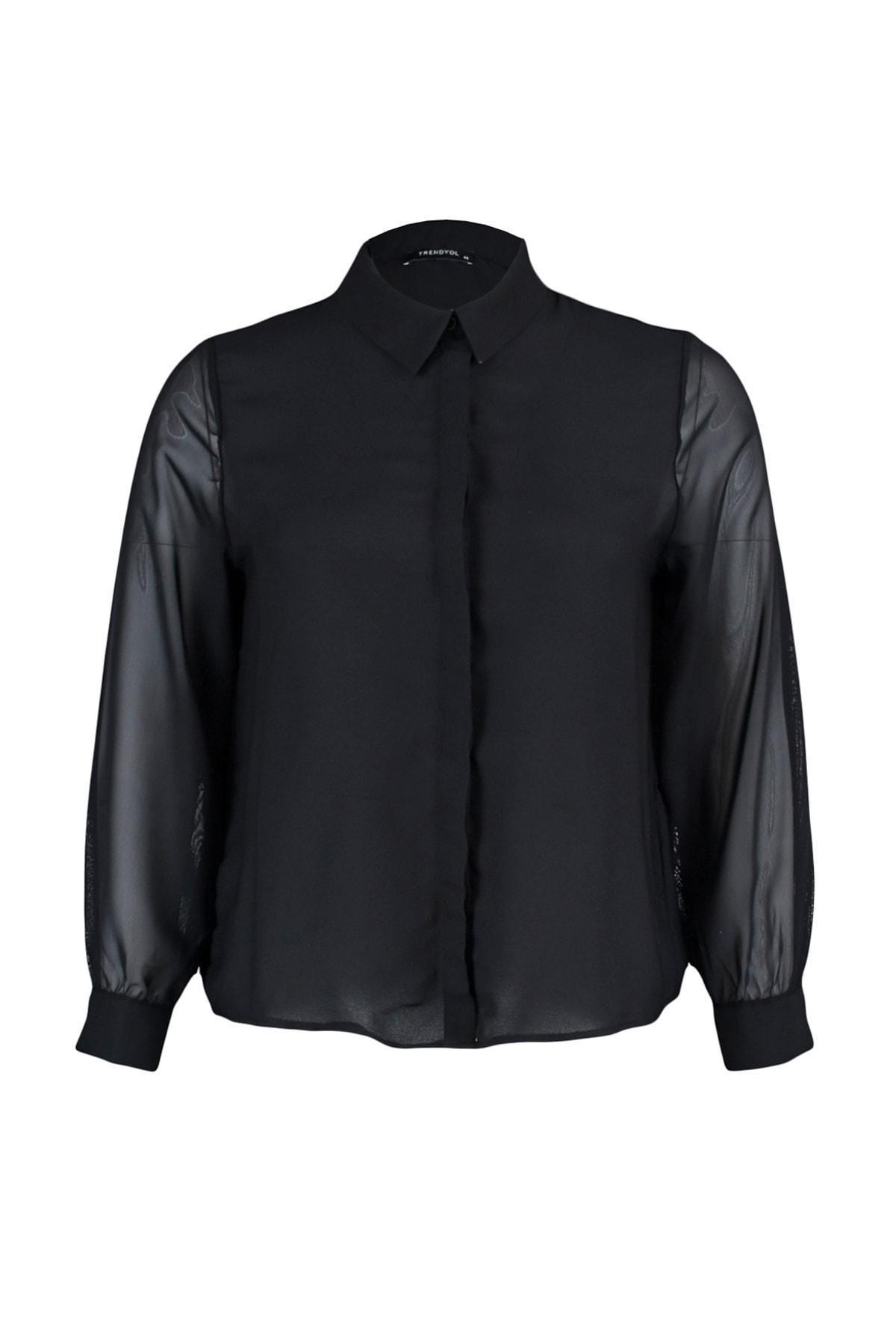 Black Regular Plus Size Shirt, , large image number 6