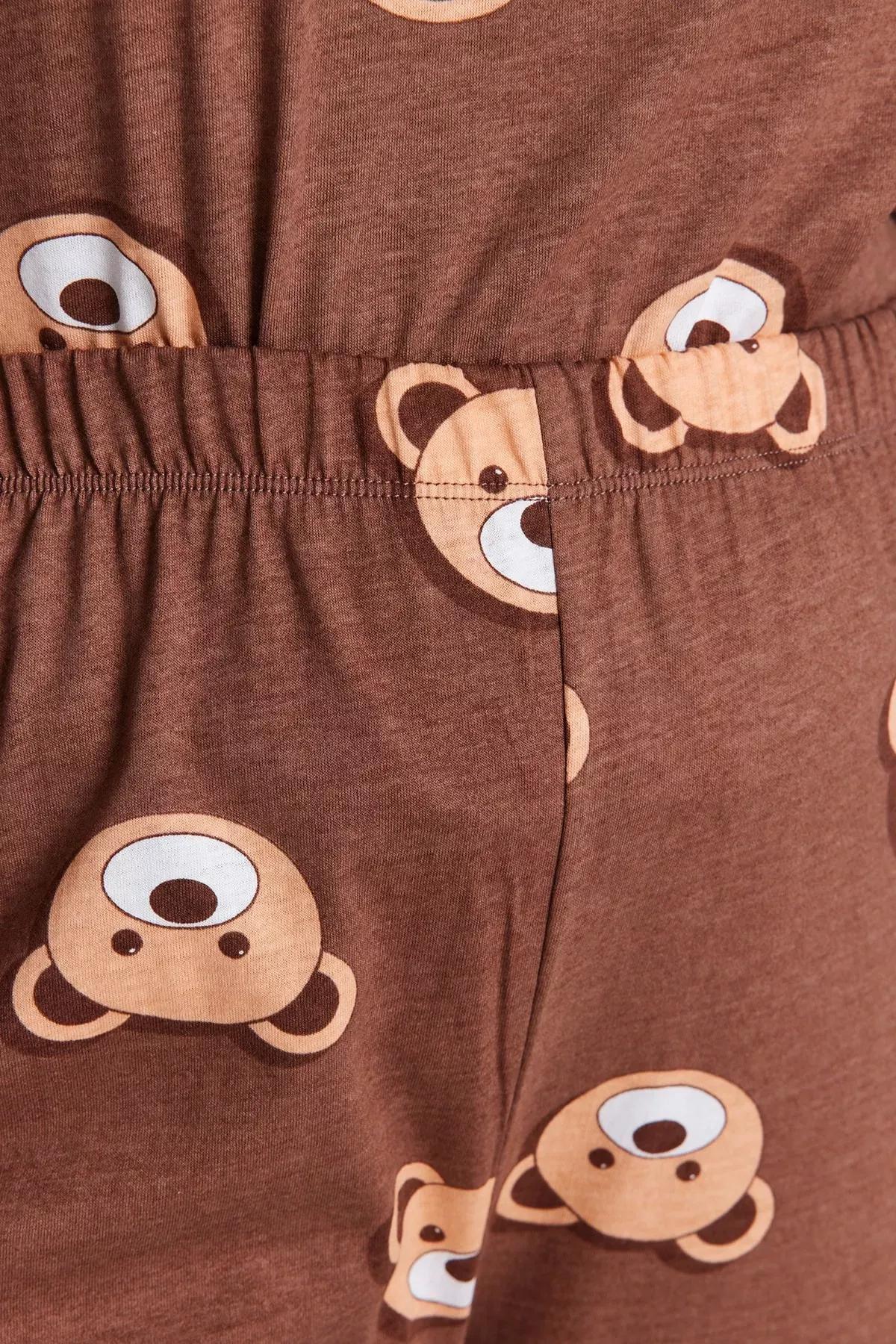 Brown Printed Plus Size Pajama Set, Brown, large image number 3
