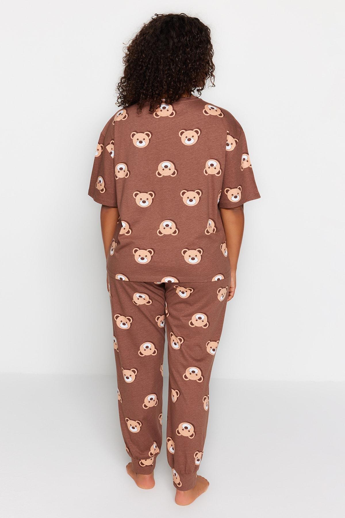 Brown Printed Plus Size Pajama Set, , large image number 4
