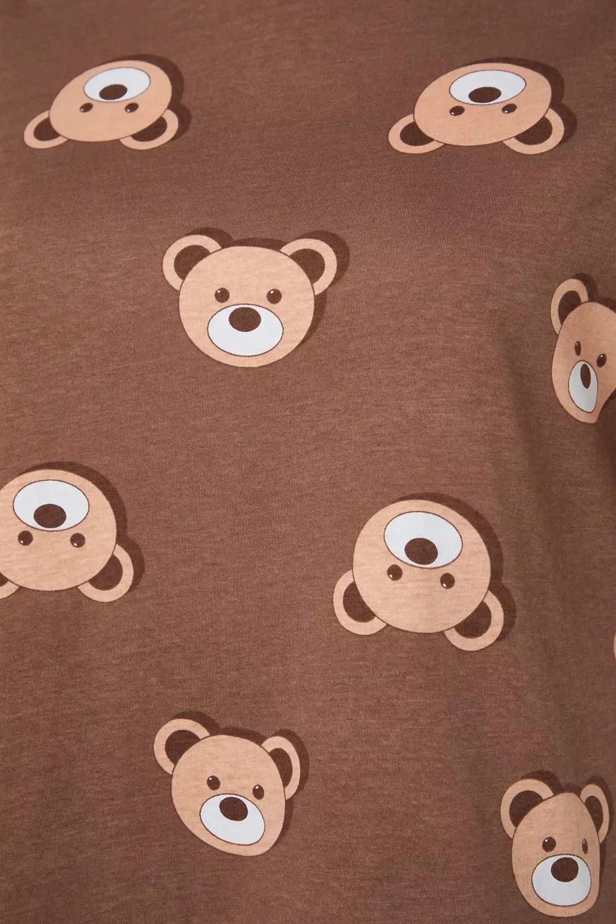 Brown Printed Plus Size Pajama Set, Brown, large image number 5