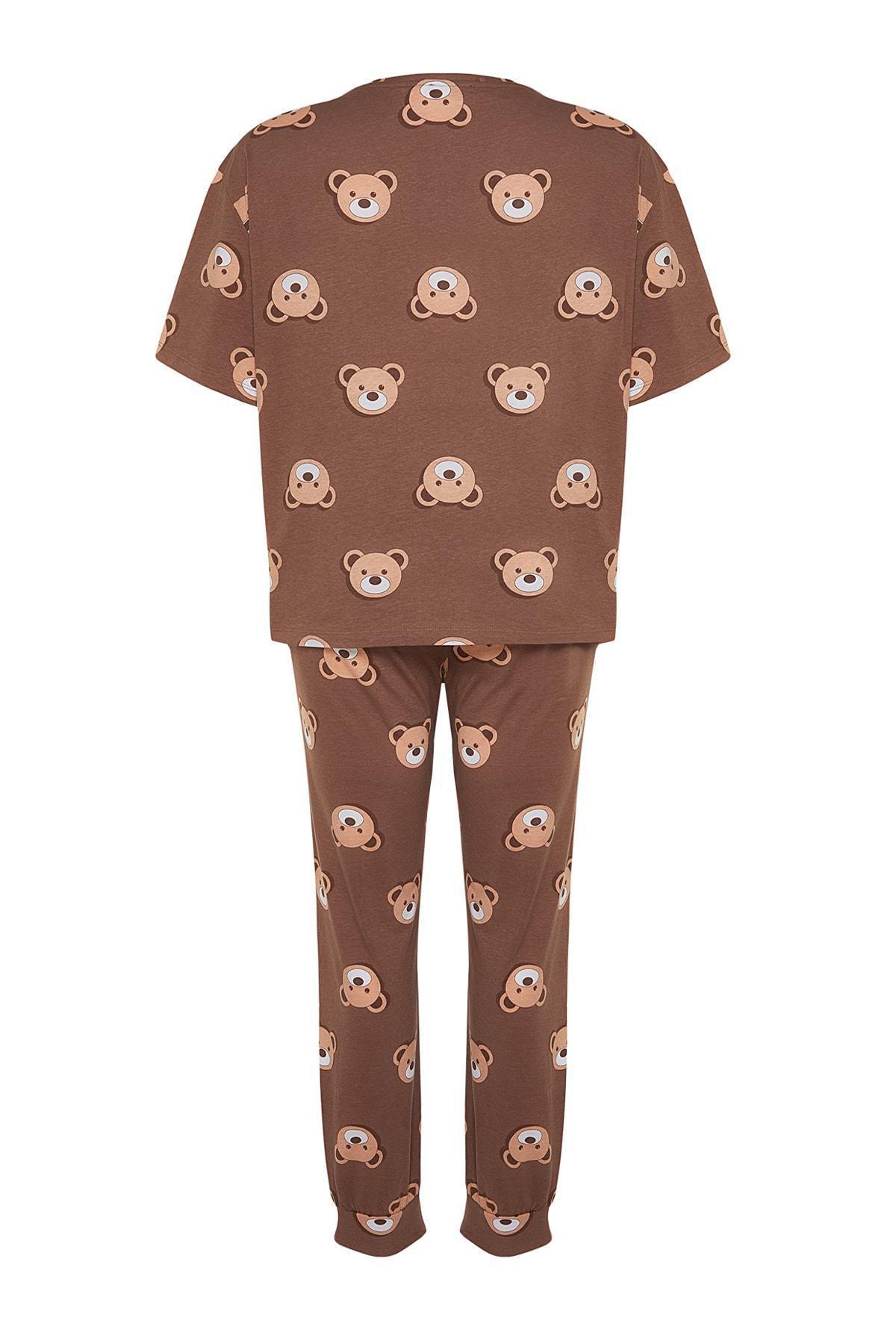 Brown Printed Plus Size Pajama Set, , large image number 6
